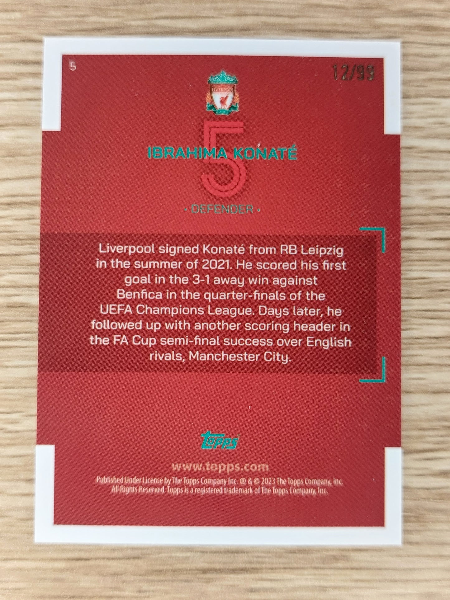 2023 Topps Liverpool Team Set Pink Ibrahima Konate 12/99
