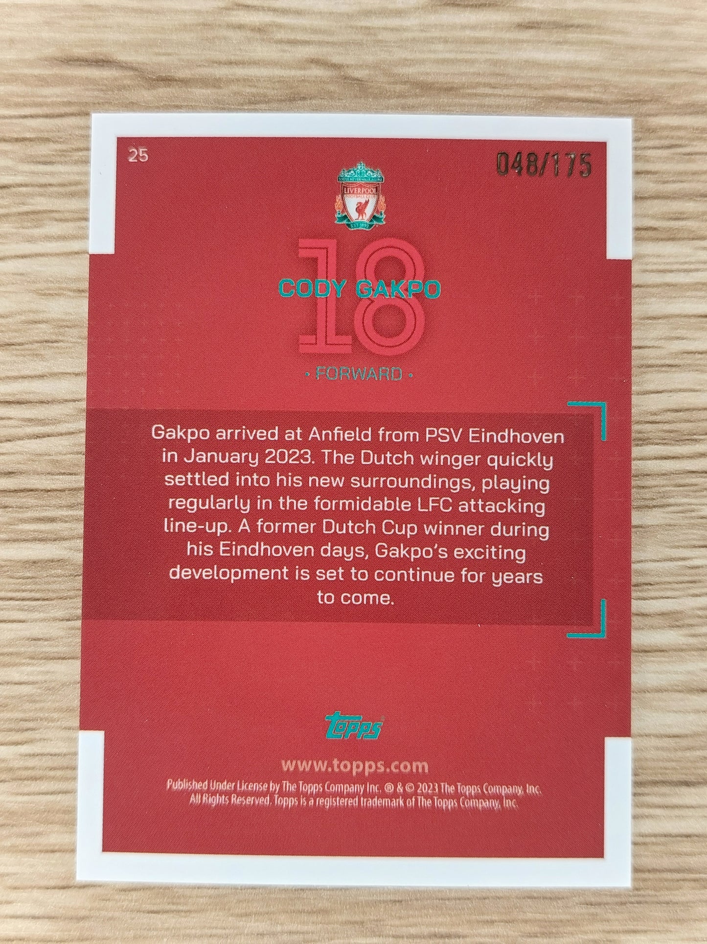 2023 Topps Liverpool Team Set Cody Gakpo Insert 048/175