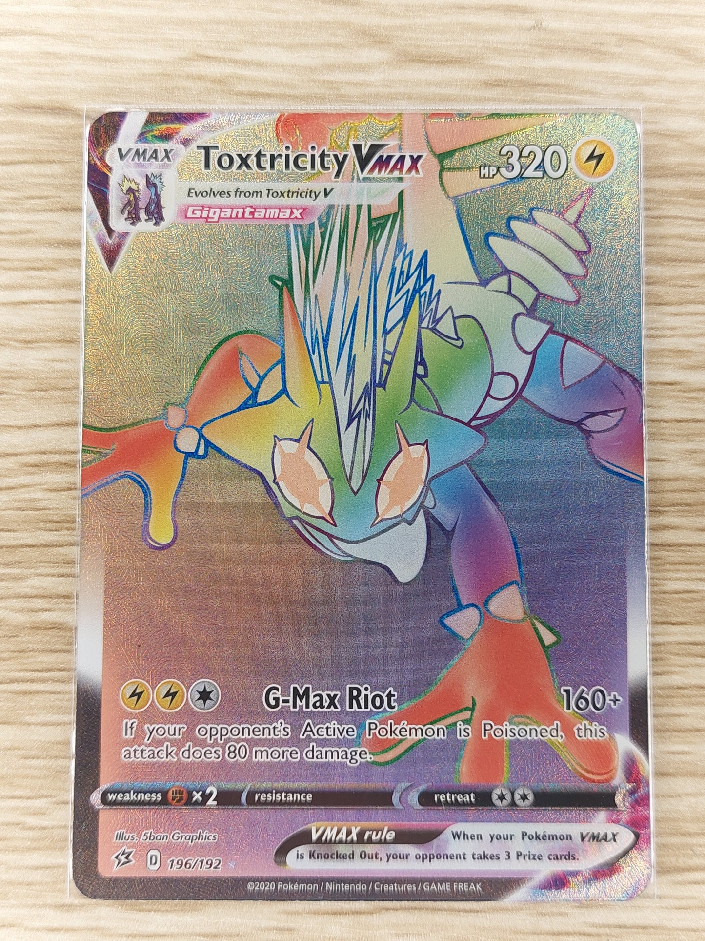 Rainbow Toxtricity Vmax - 196/192 - Pokemon Rebel Clash Sword Shield Secret Rare NM