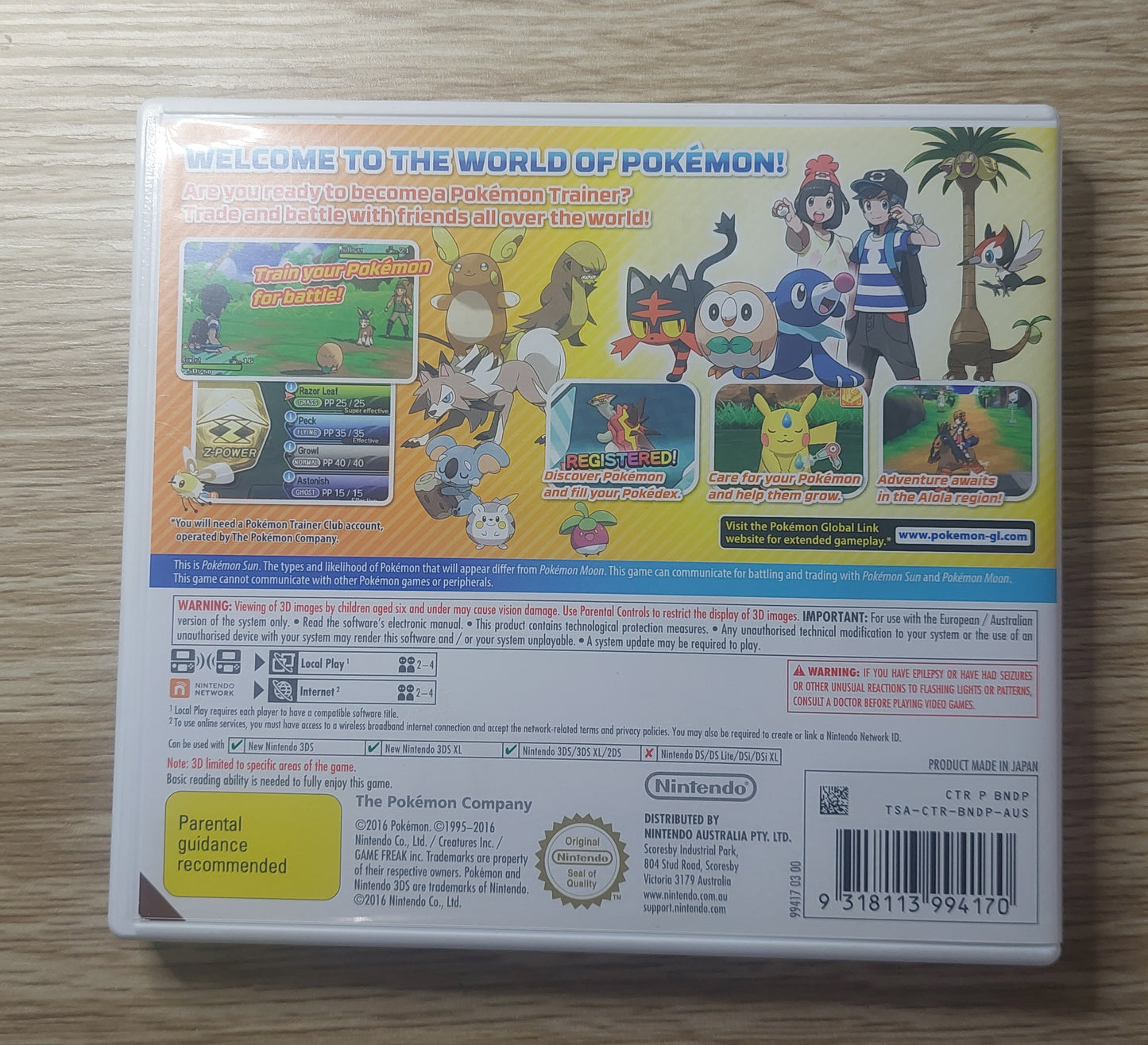 Nintendo 3DS POKEMON Sun AUS PAL Tested Boxed VGC