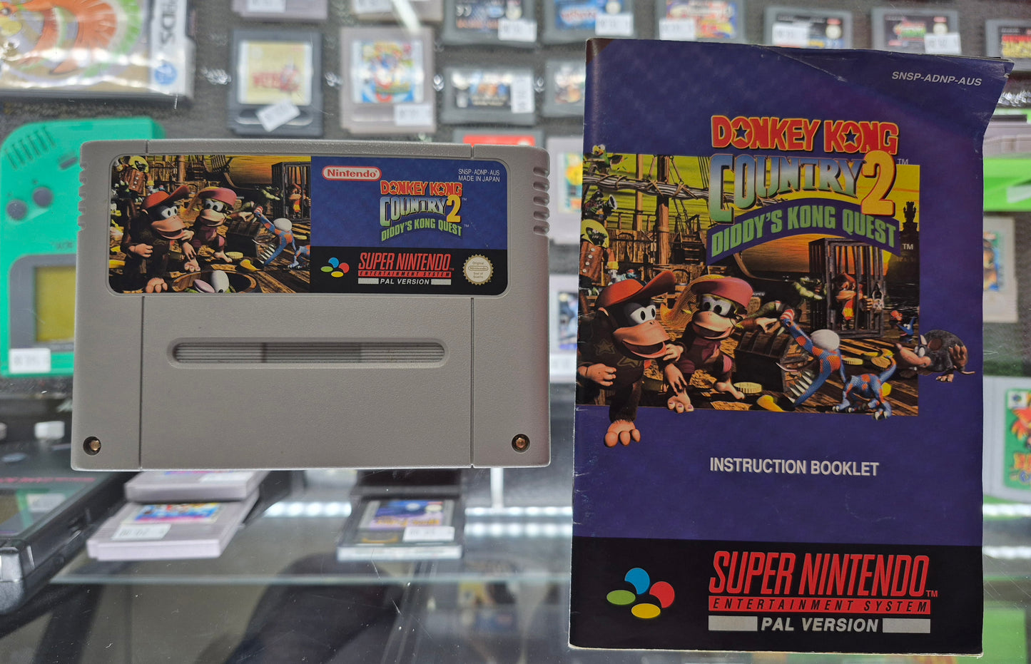 Nintendo SNES Donkey Kong Country 2 Diddy's Kong Quest Inc. Instructions & New Save Battery in Box & Protector