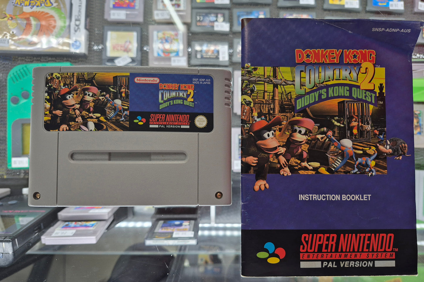 Nintendo SNES Donkey Kong Country 2 Diddy's Kong Quest Inc. Instructions & New Save Battery in Box & Protector