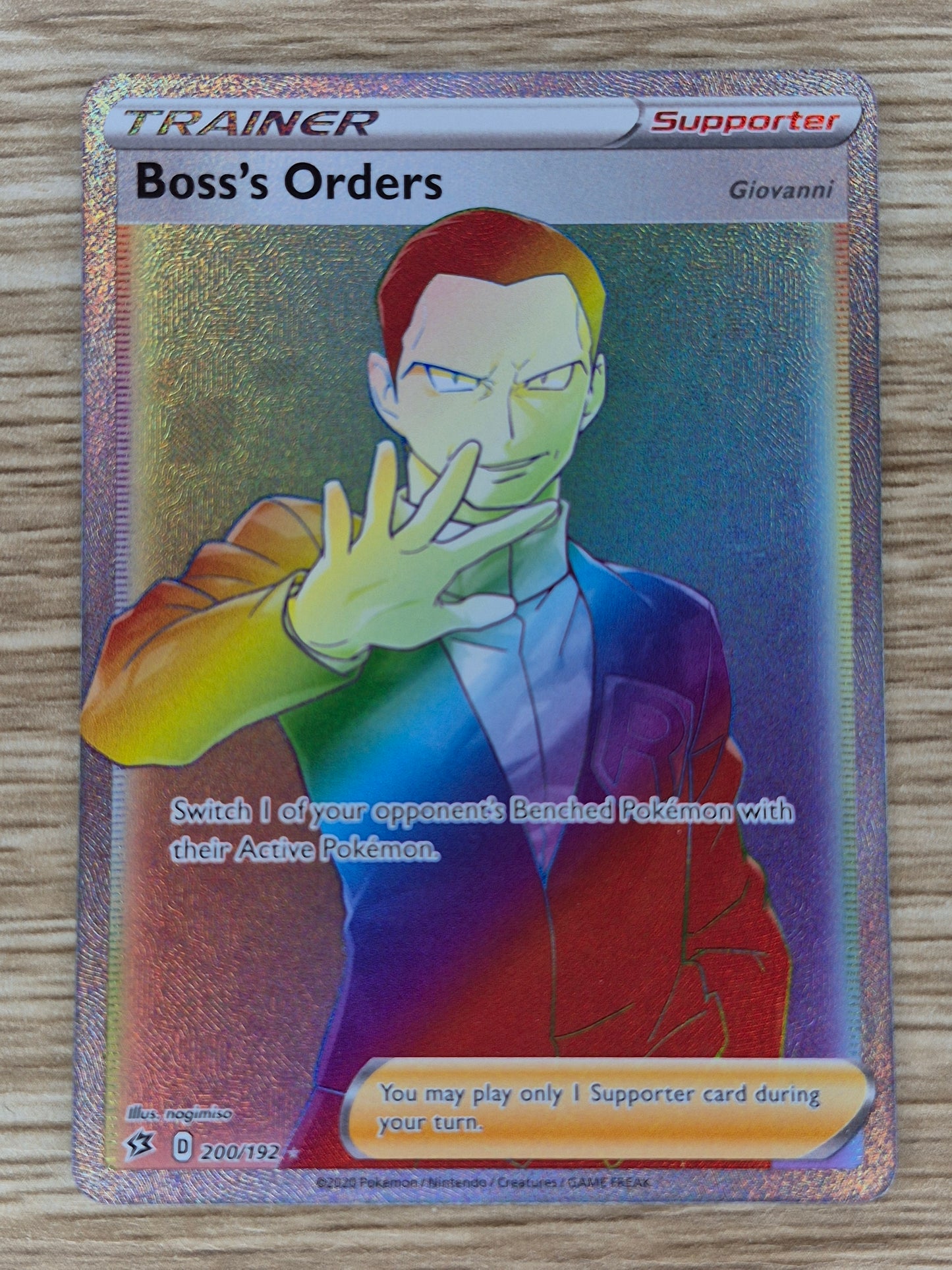 Pokemon 2020 Rebel Clash 200/192 Boss's Orders Rainbow Secret Rare NM