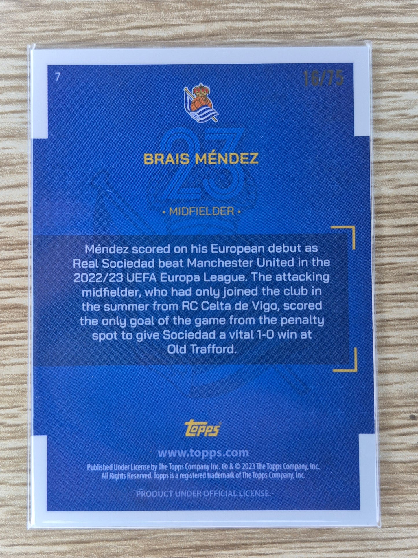 2022-23 Real Sociedad Team Set Brais Mendez Yellow 16/75
