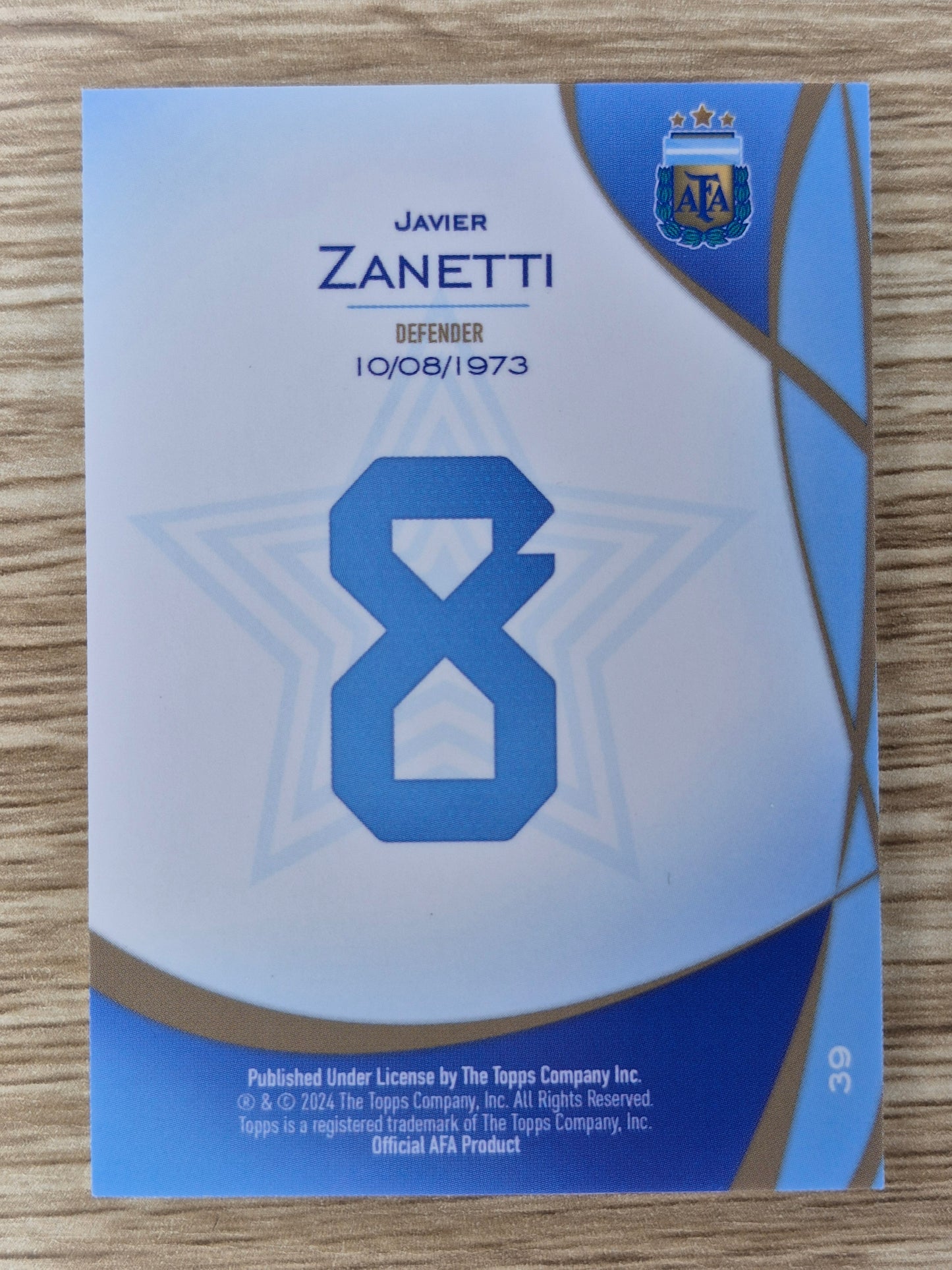 2024 Topps Argentina Lineage Javier Zanetti Defender 06/99