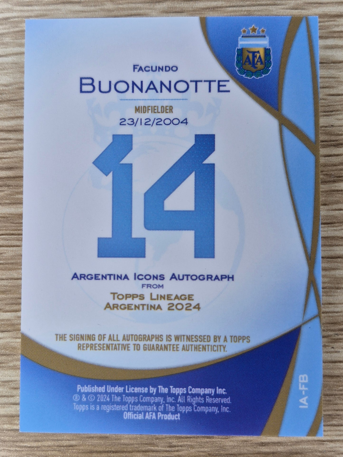 2024 Topps Argentina Lineage IA-FB Facundo Buonanotte Icons Auto 51/75