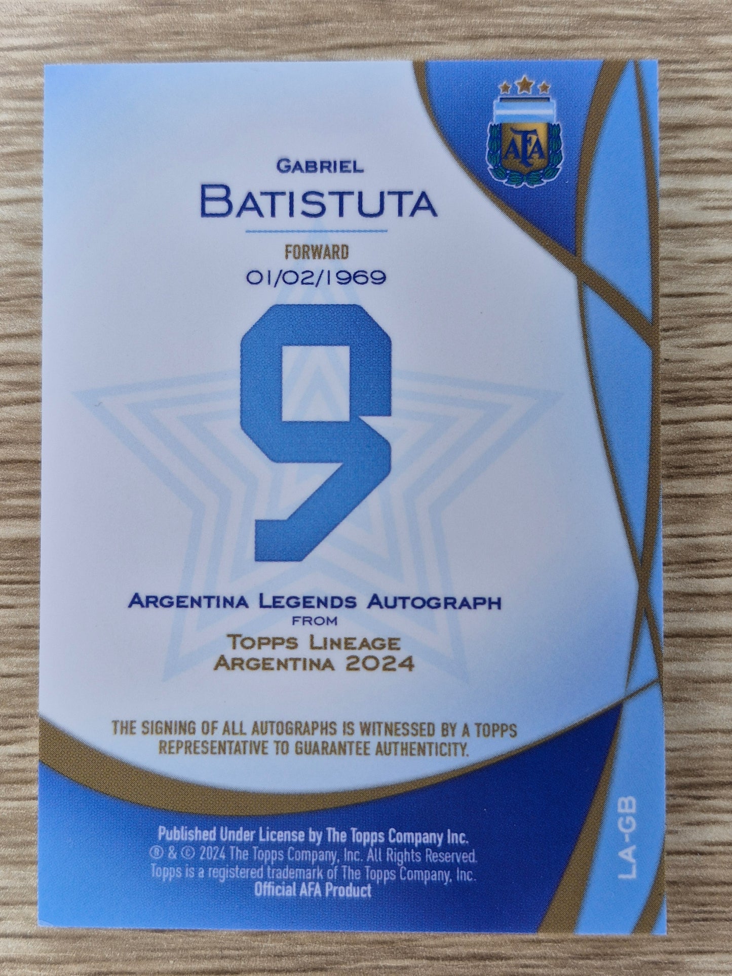 2024 Topps Argentina Lineage LA-GB Gabriel Batistuta Legends Auto 73/99