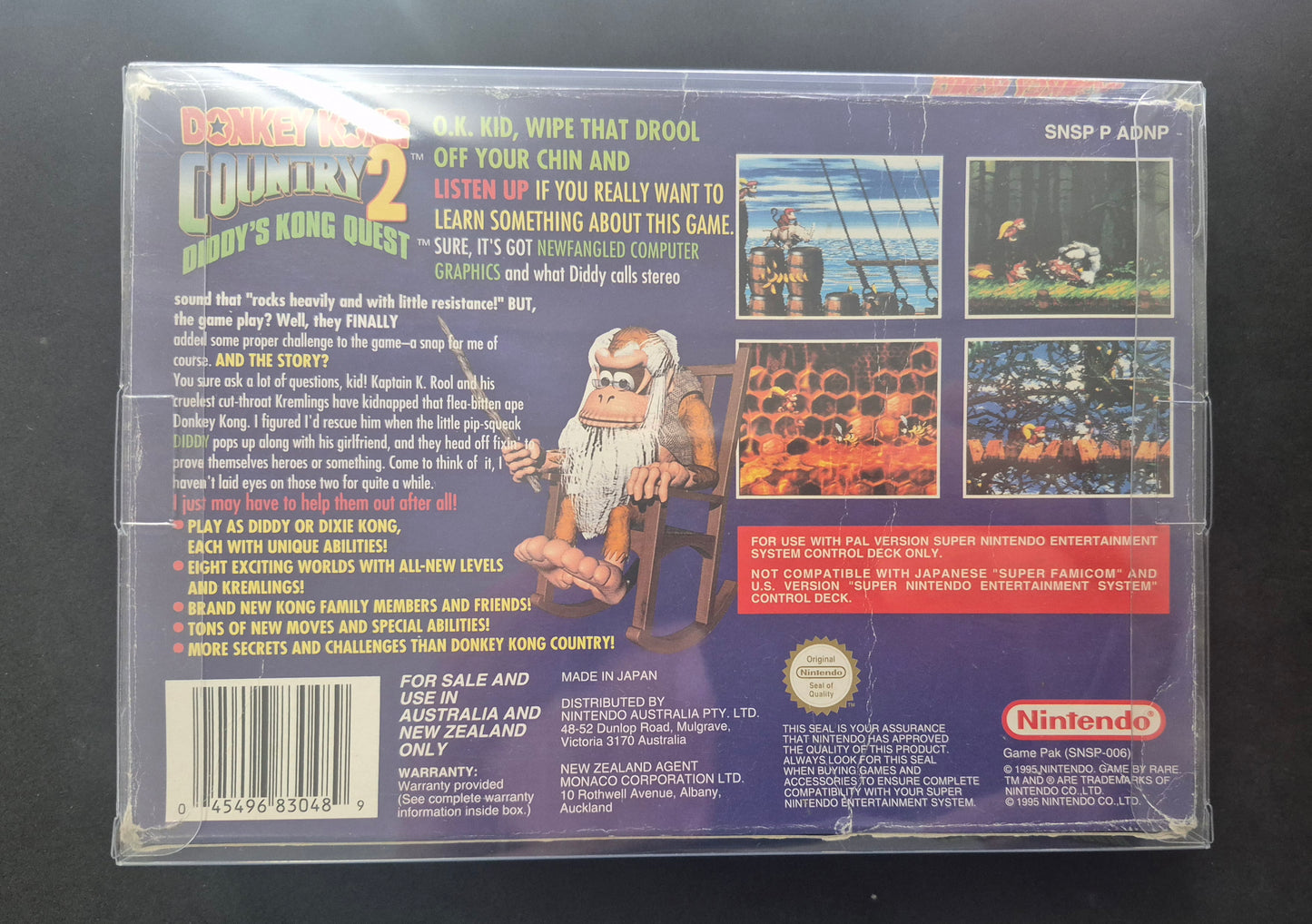 Nintendo SNES Donkey Kong Country 2 Diddy's Kong Quest Inc. Instructions & New Save Battery in Box & Protector