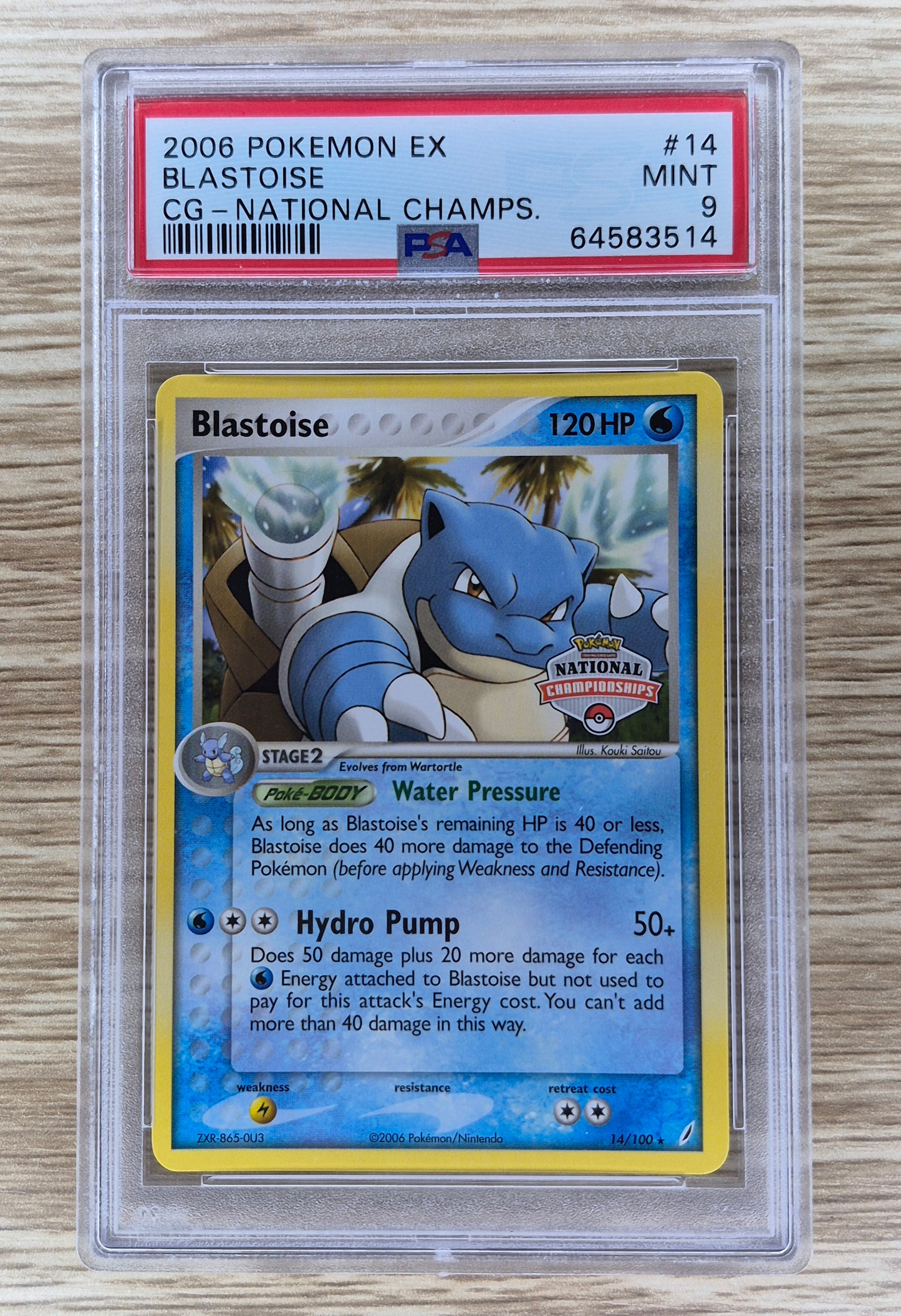 2006 Pokémon EX Crystal Guardians 14/100 Blastoise National Championships PSA 9