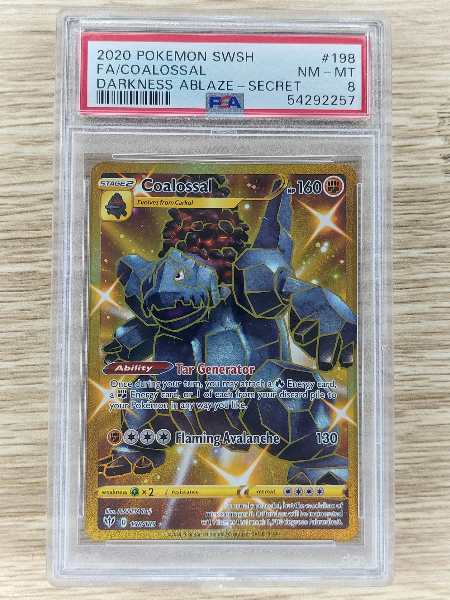 Pokemon 2020 Coalossal Full Art Secret Darkness Ablaze 198/198 PSA 8