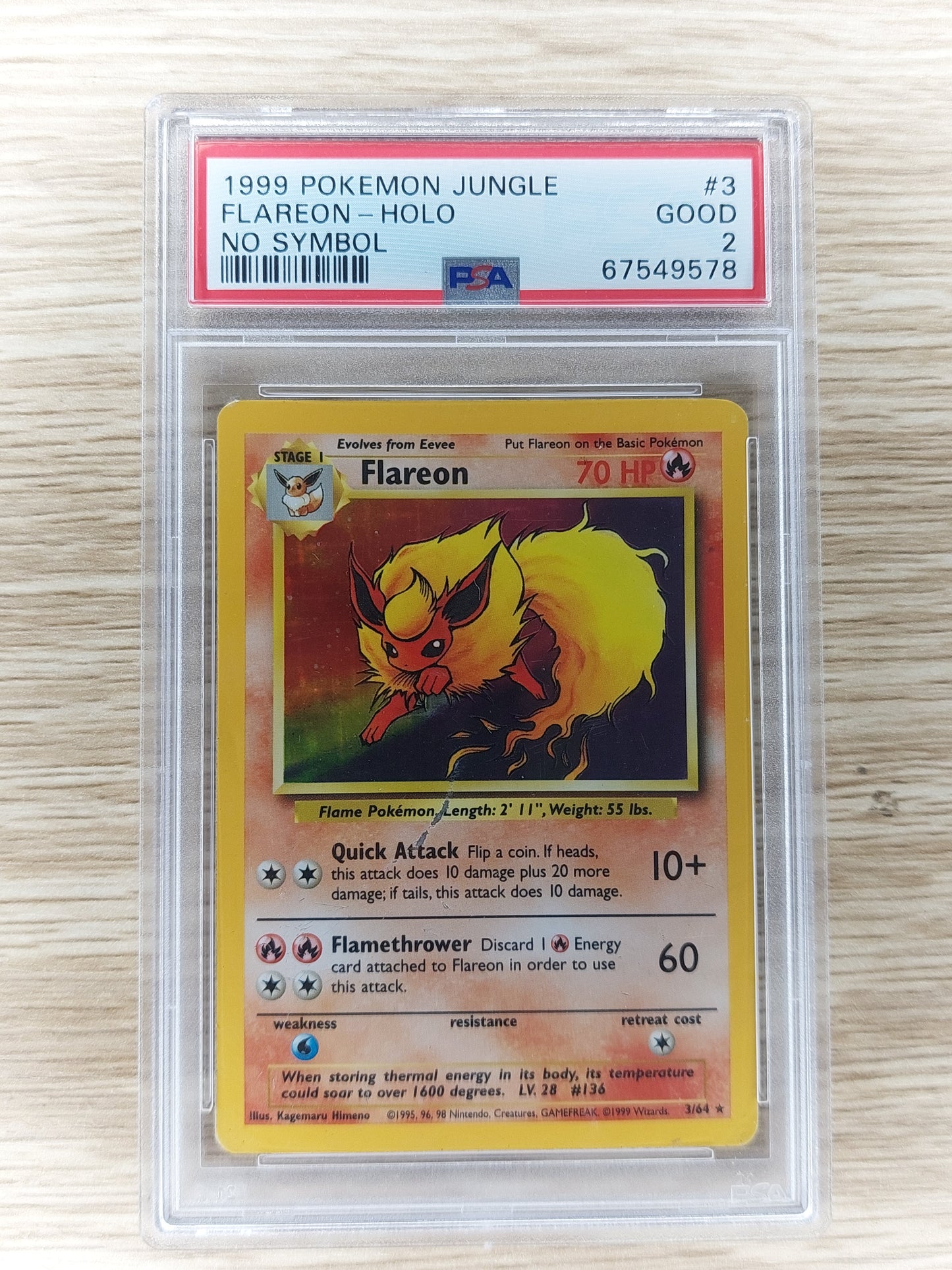 Pokemon 1999 Jungle Flareon Holo No Symbol Error 3/64 PSA 2