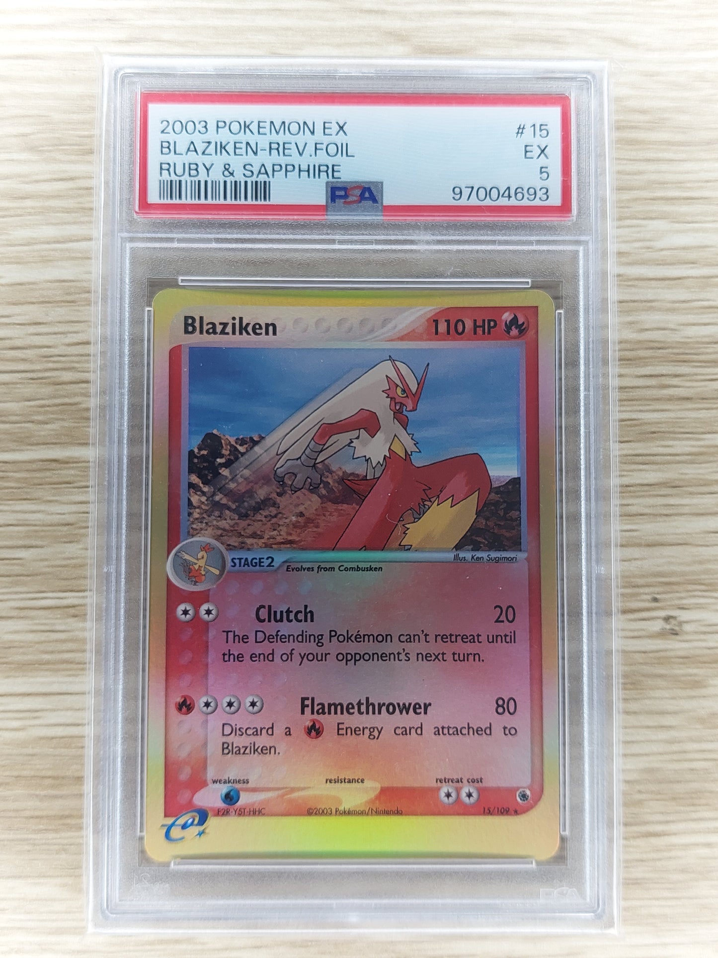 Pokemon 2003 Blaziken Reverse Holo Ruby & Sapphire 15/109 PSA 5