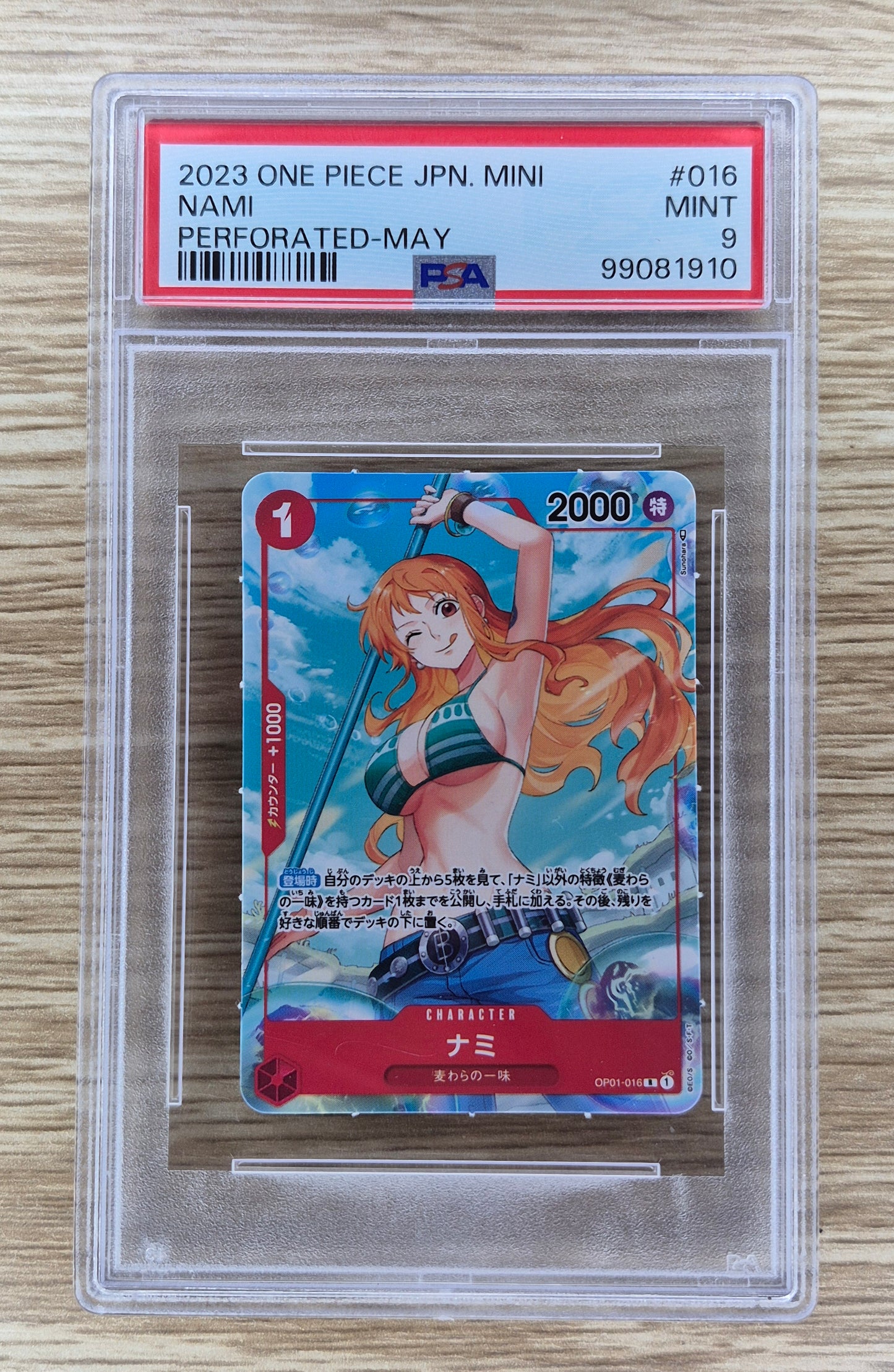 2023 One-Piece Japanese Mini Nami Non Holo Perforated OP01-016 PSA 9