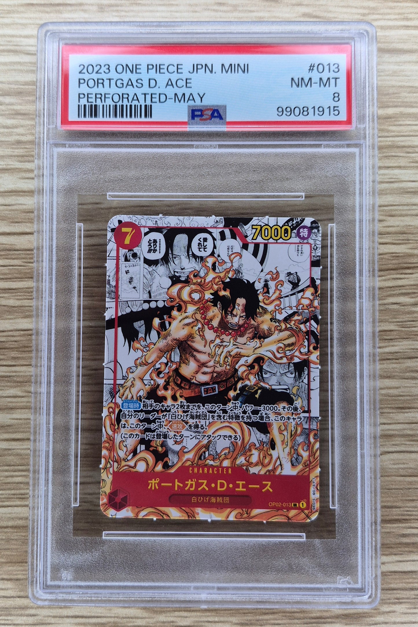 2023 One-Piece Japanese Mini Portgas D. Ace Perforated OP02-013 Non Holo PSA 8 (Pop 20)