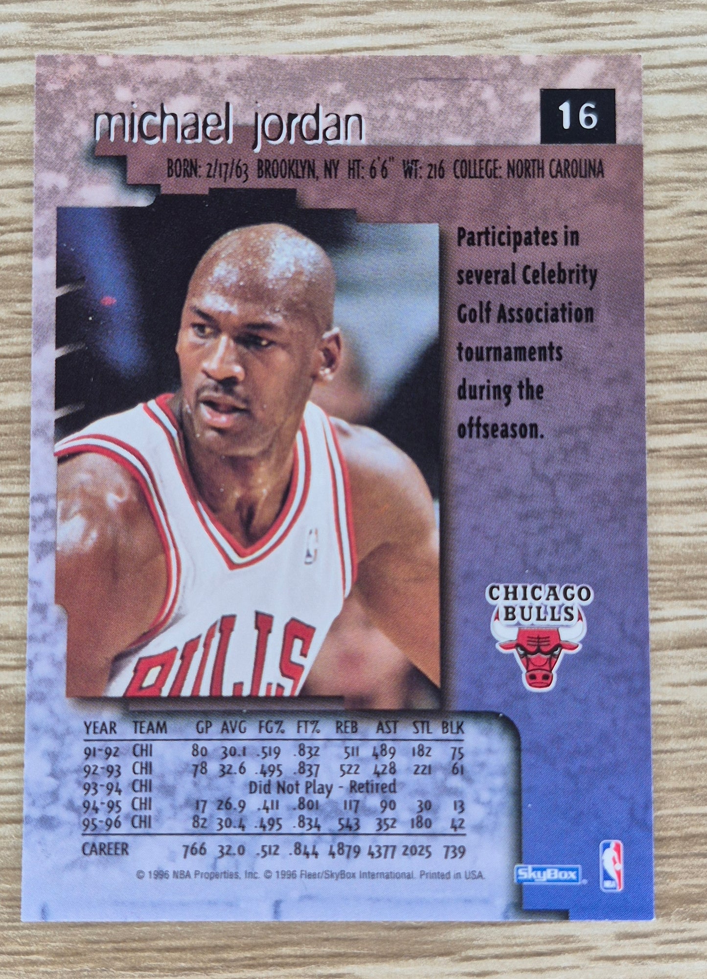 1996 Skybox Premium #16 Michael Jordan Chicago Bulls