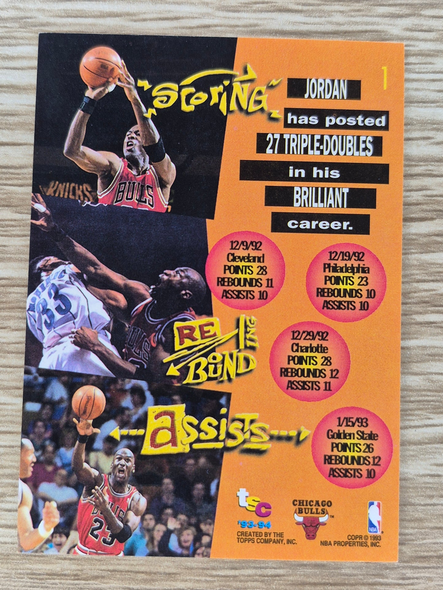 1993-94 Topps Stadium Club Michael Jordan Triple Double #1