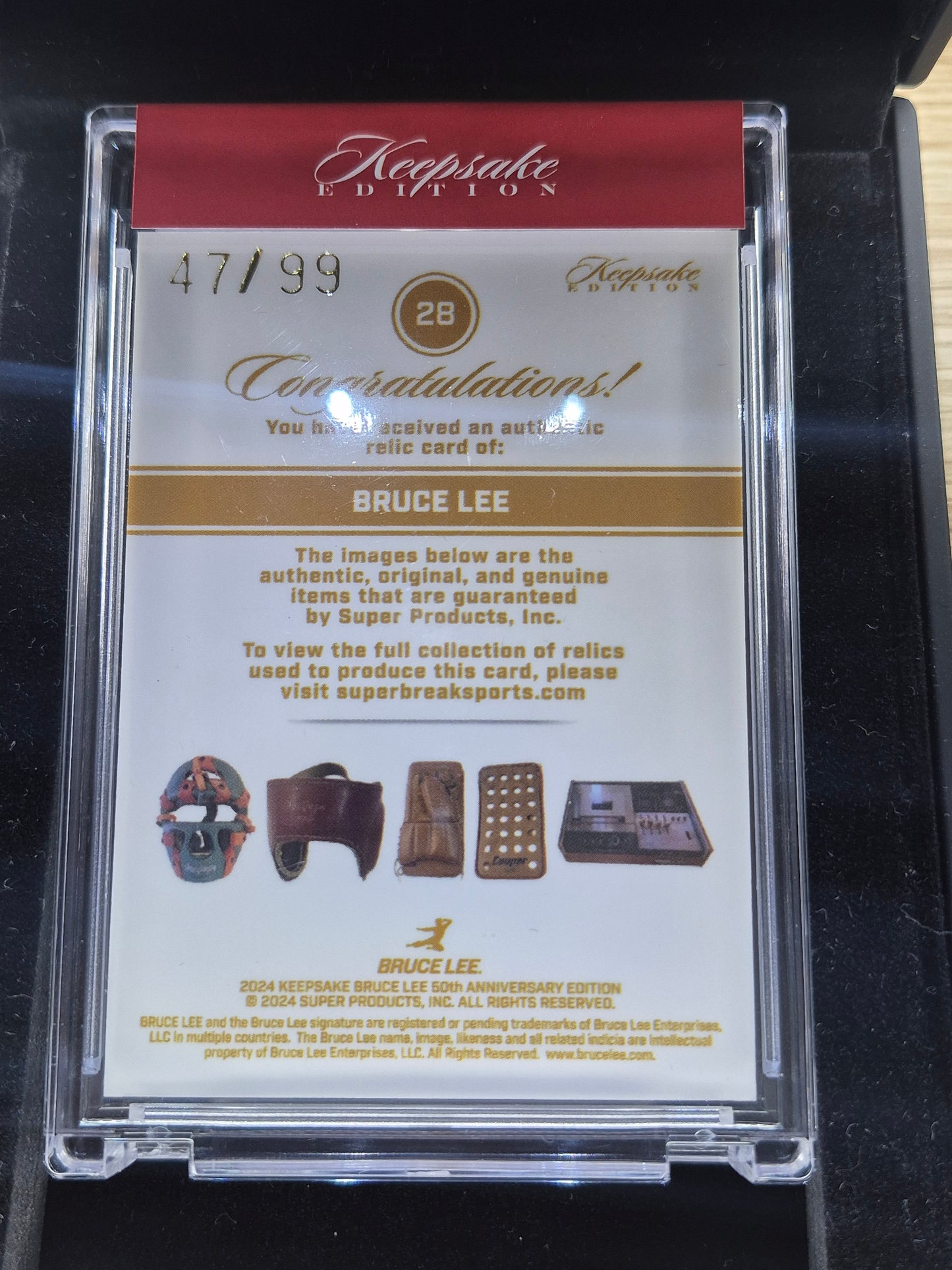 2024 Keepsake Edition Red Label Bruce Lee Signapatch Relic 47/99 in Presentation Box