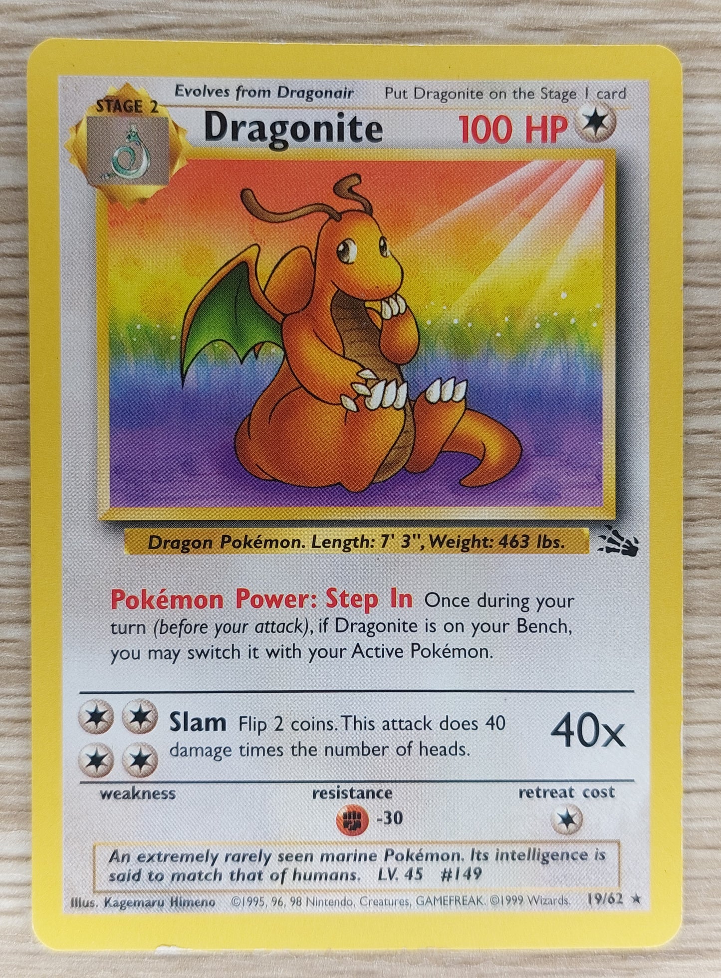 Pokemon 1999 Dragonite Non-Holo Fossil 19/62