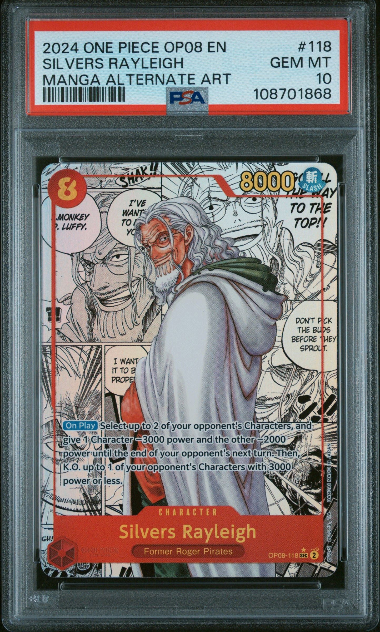 2024 One-Piece OP EN 118 Silvers Rayleigh Manga Alt Art PSA 10