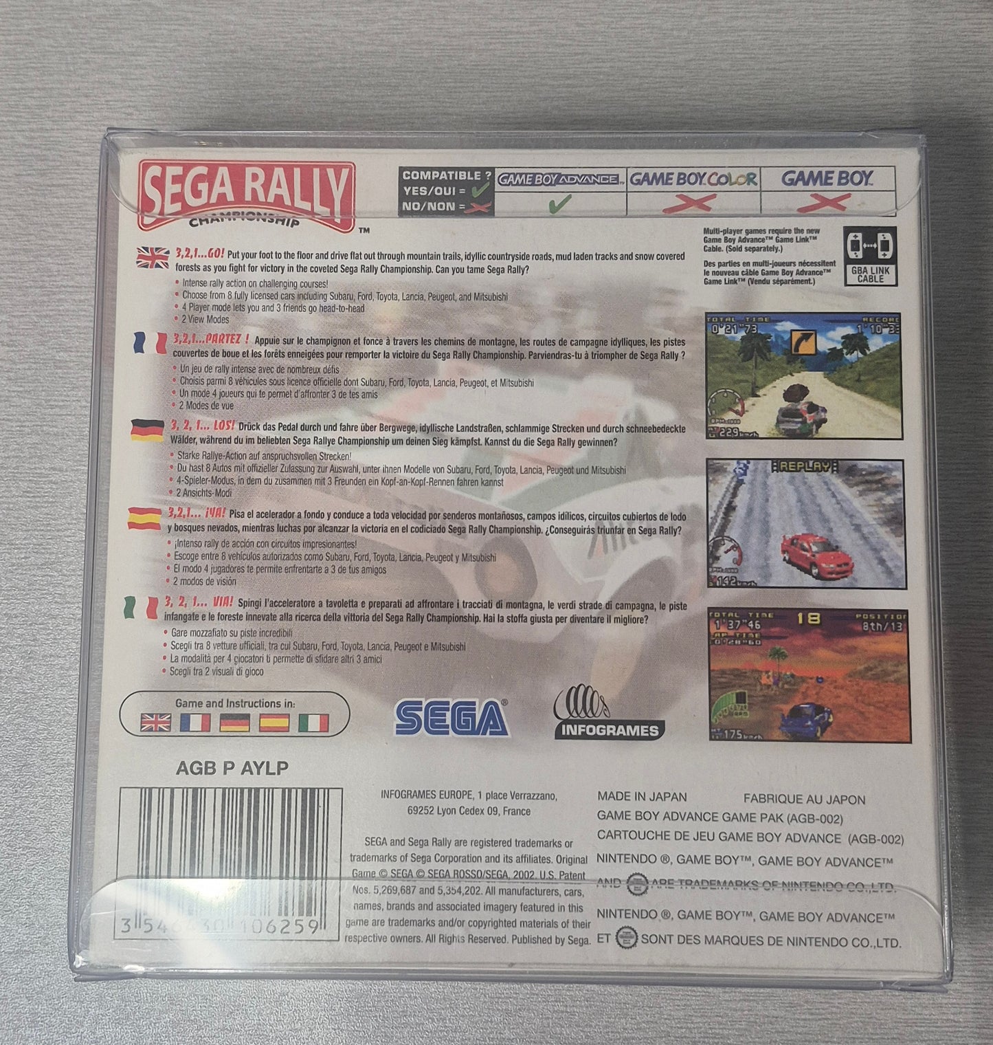 2002 C.I.B Sega Rally Championship Gameboy Advance Licensed by Nintendo