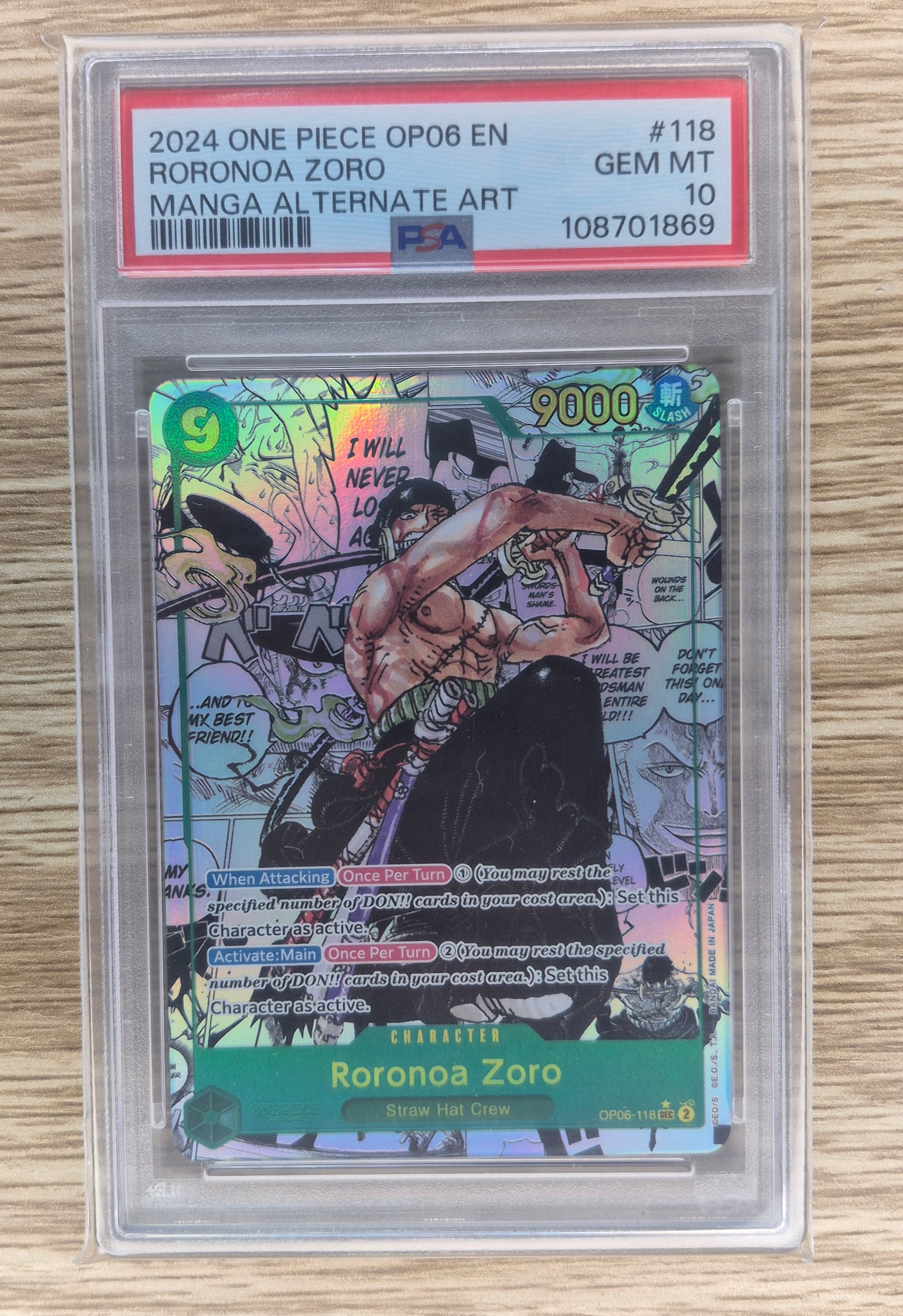 PSA 10 One Piece TCG Roronoa Zoro OP06-118 Original Manga Rare Wings Of Captain