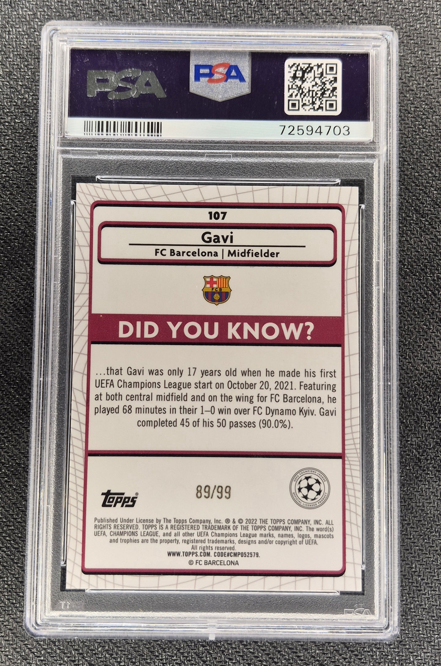 2021-22 Topps Merlin Champions League 89/99 RC GAVI Green #107 PSA 10