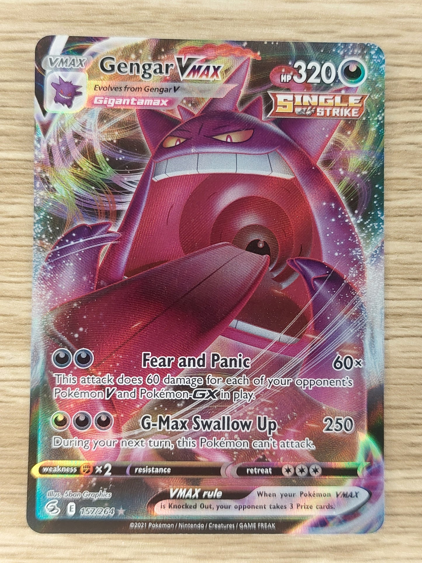 Pokémon TCG Gengar VMAX Fusion Strike Holo Ultra Rare 157/264