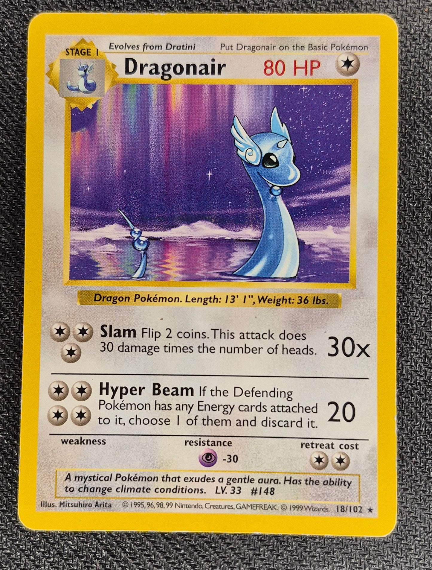 Shadowless Dragonair 18/102 Base Set Vintage Pokemon Card - LP