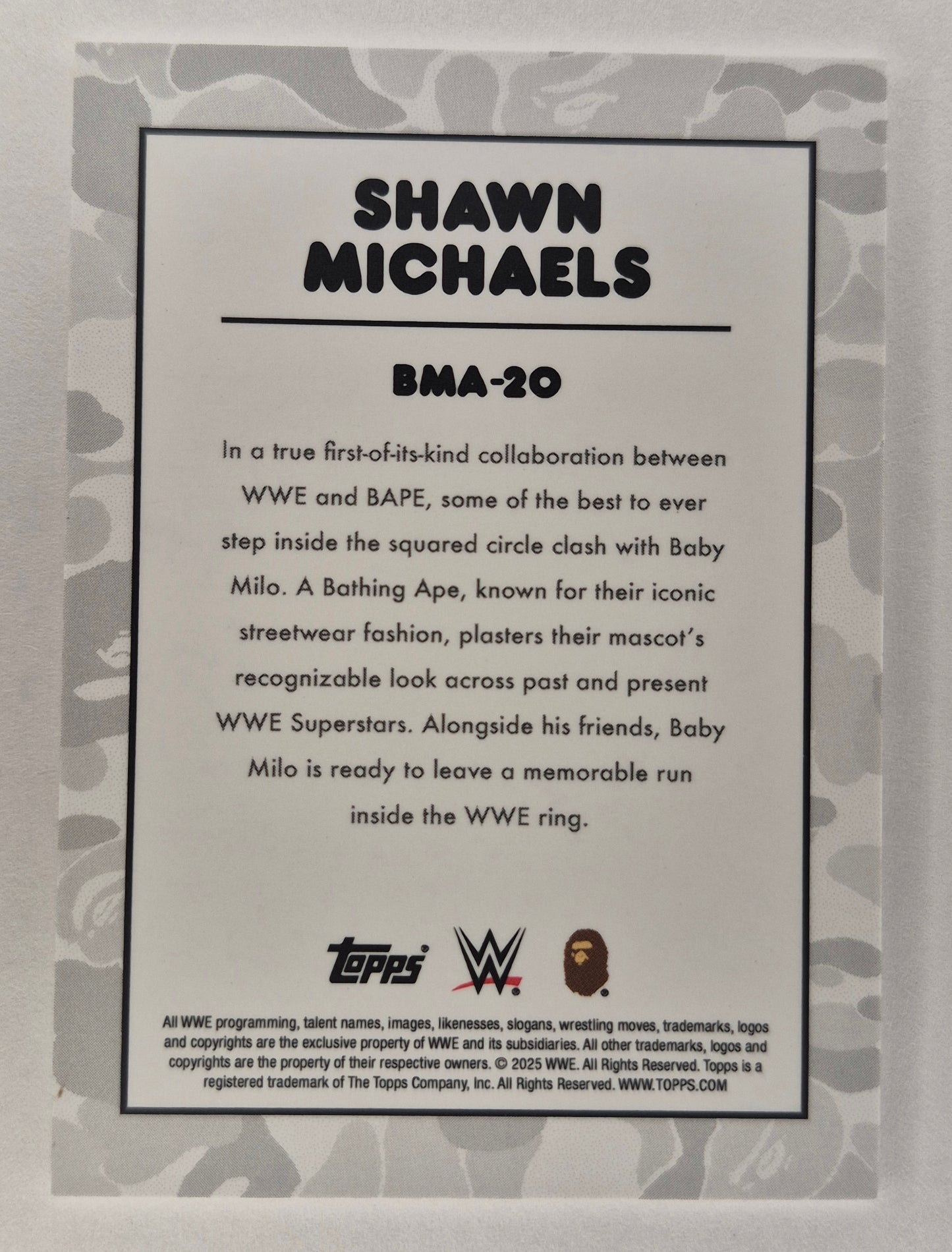 Shawn Michaels Baby Milo Pink Camo SP 2025 Topps WWE X BAPE #BMA-20 (25/25)