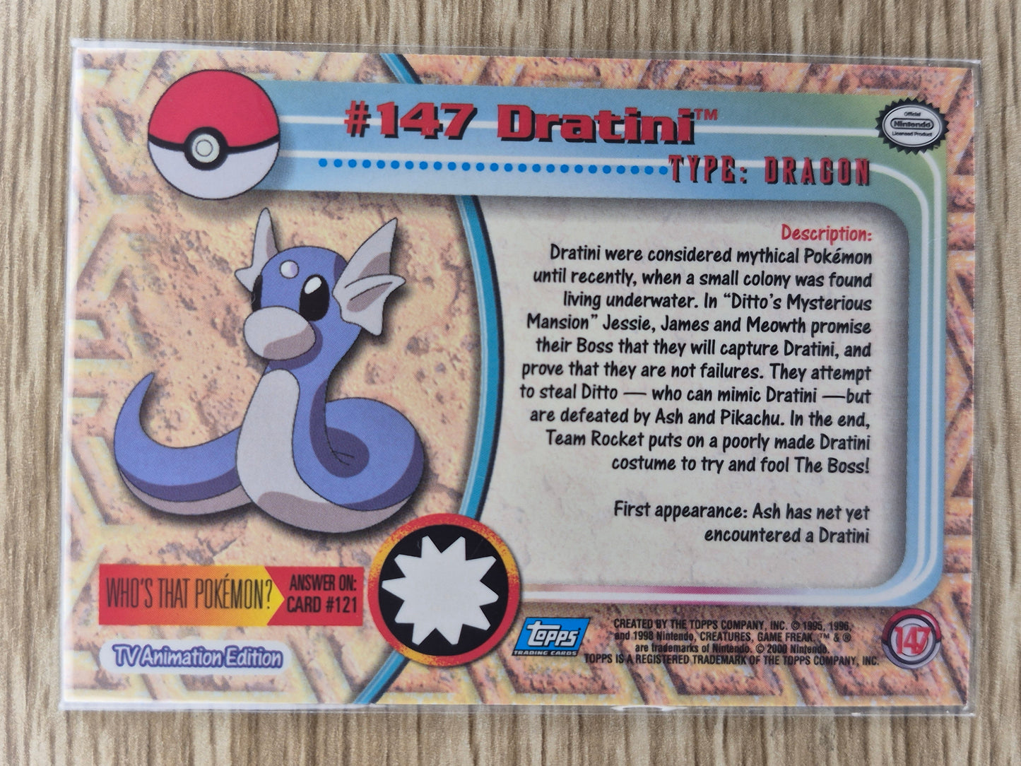 2000 Topps Pokémon Blue Label #147 Dratini Holo NM