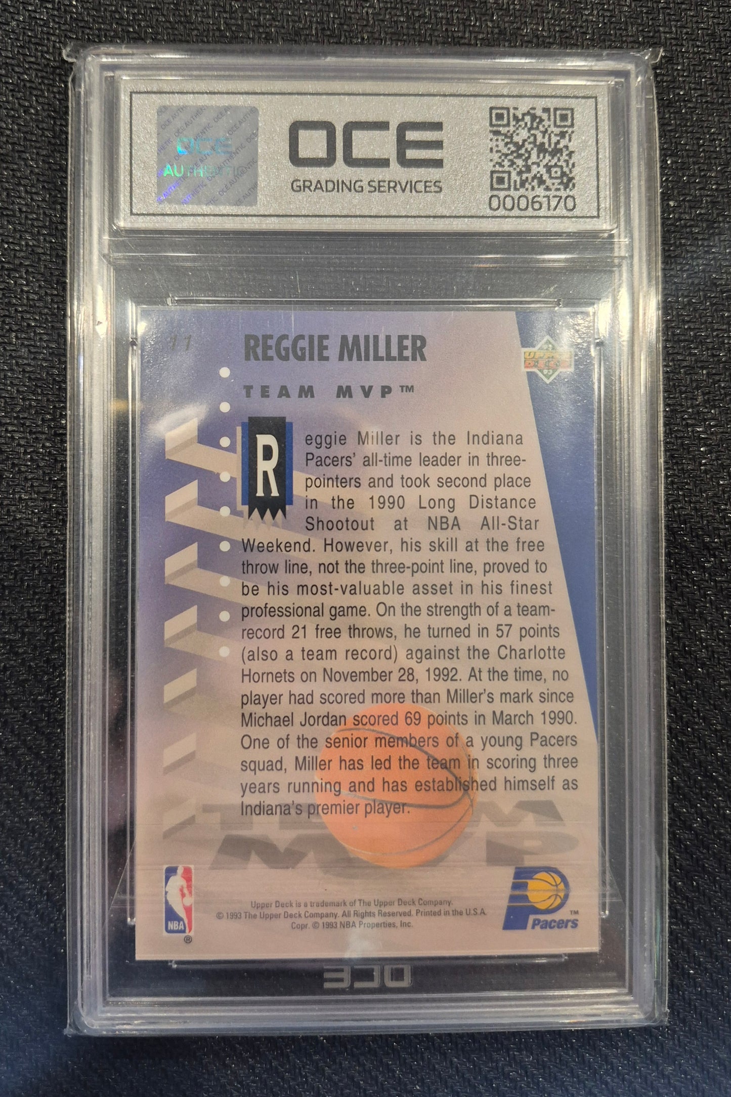 1993 Upper Deck #11 Reggie Miller MVP Hologram OCE 7 NR MT