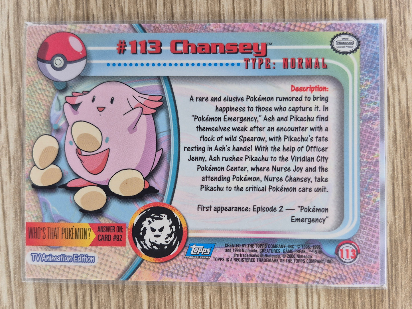 2000 Topps Pokémon Blue Label #113 Chansey Holo MP