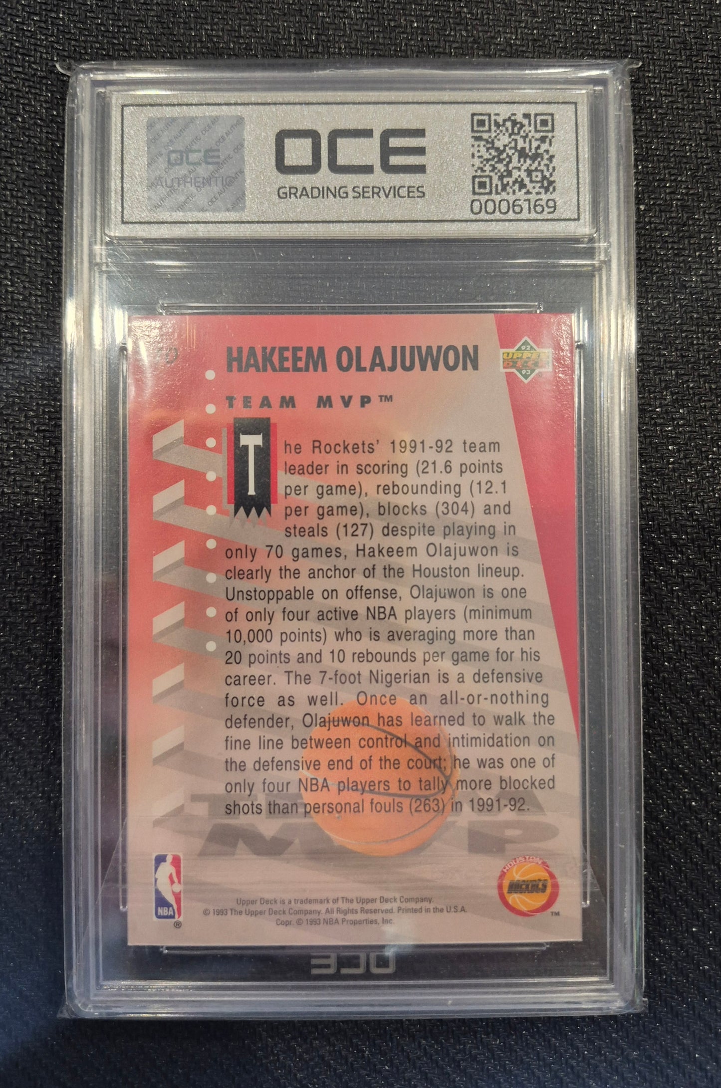 1993 Upper Deck #10 Hakeem Olajuwon MVP Hologram OCE 8 NR MT