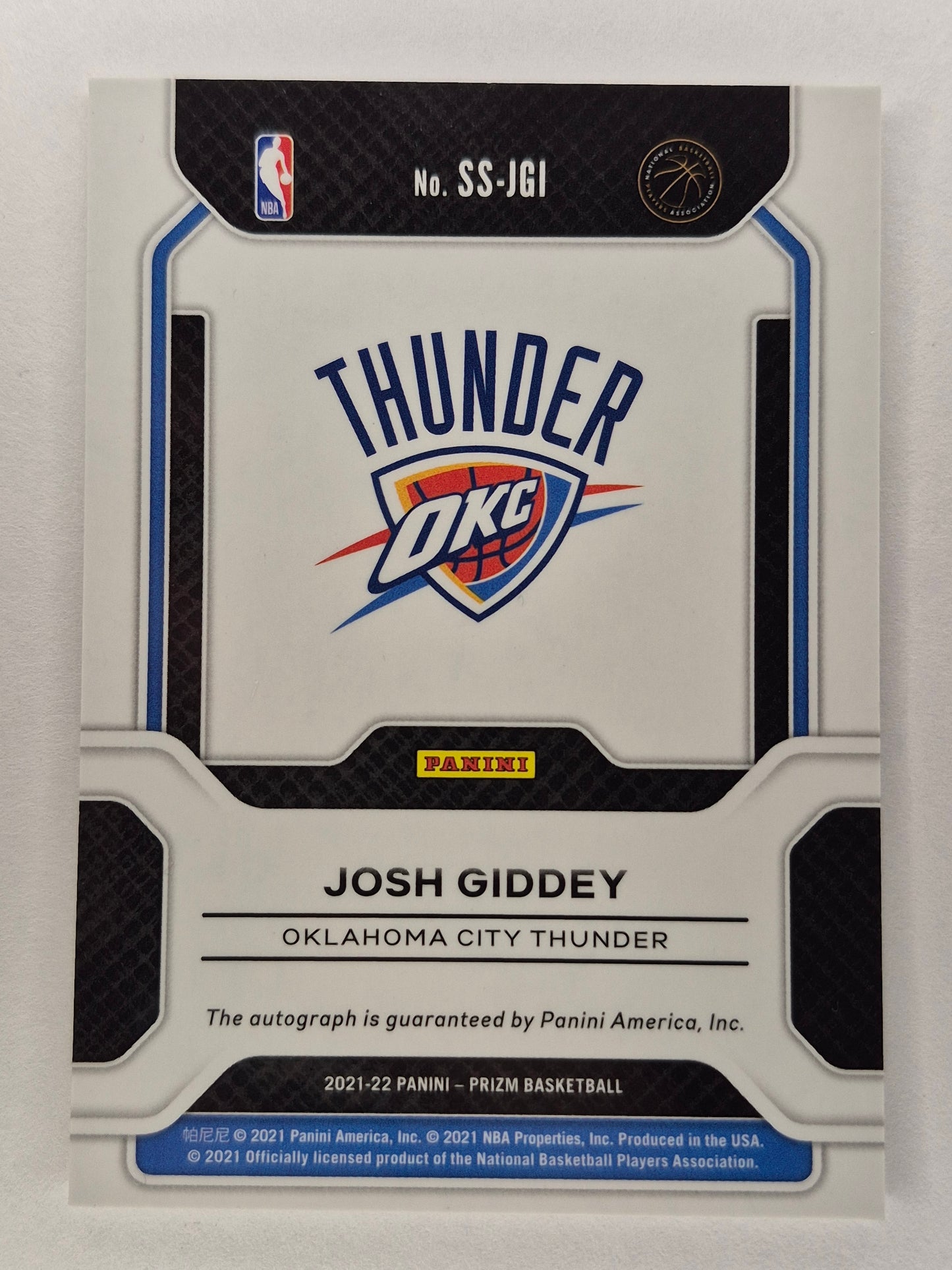 2021-22 Prizm JOSH GIDDEY Rookie Sensational Signatures Auto No. SS-JGI