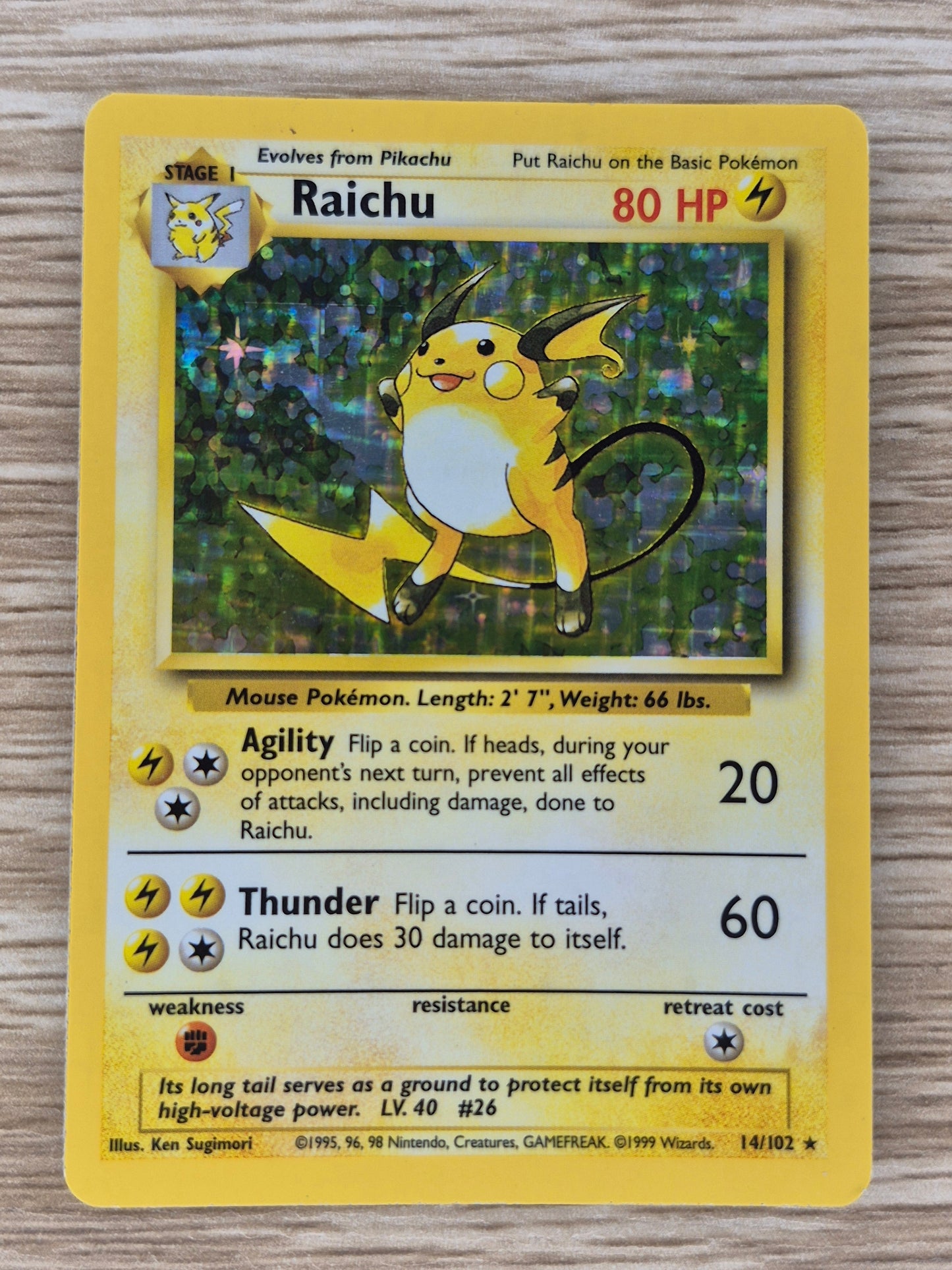 Pokémon TCG Raichu Base Set 14/102 Holo Unlimited Holo Rare - MP