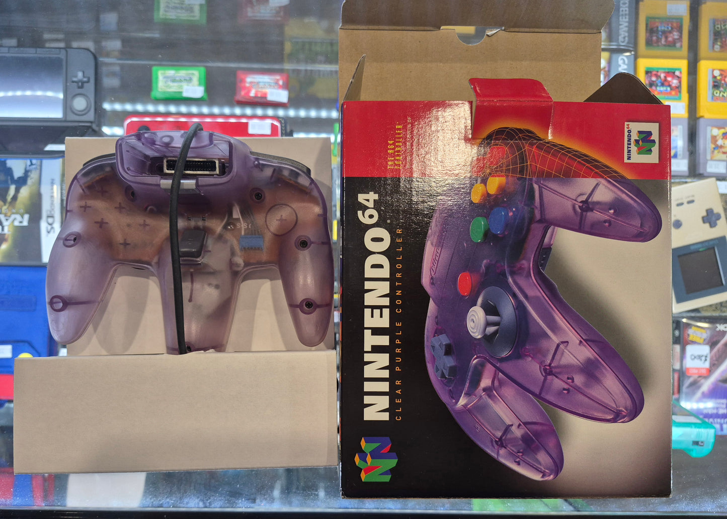 Nintendo N64 Clear Purple Controller In Box,Tested,+ insert Box in Excellent Condition