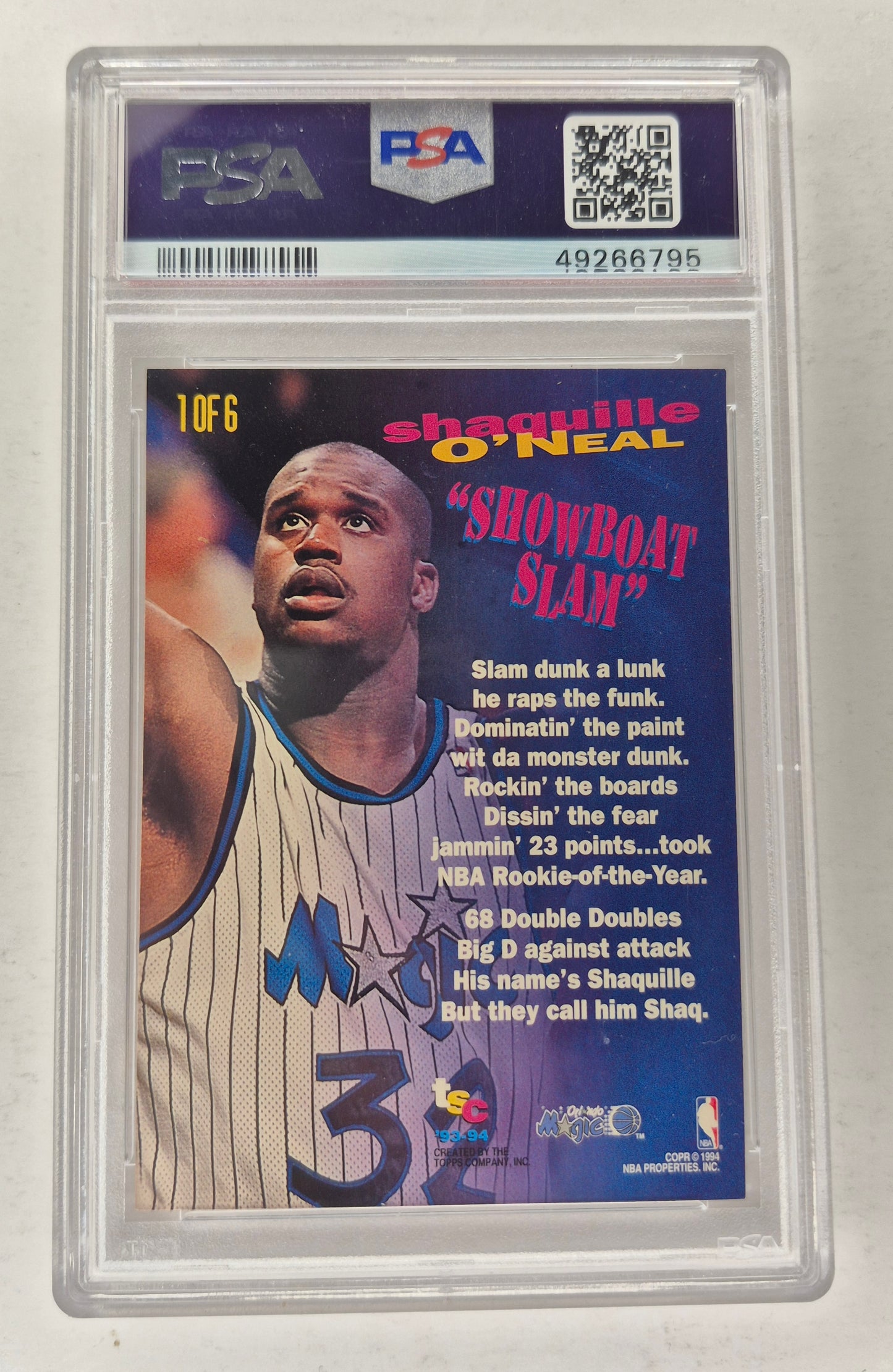 1993 Topps Stadium Club #1 Shaquille O'neal Rim Rockers PSA 8