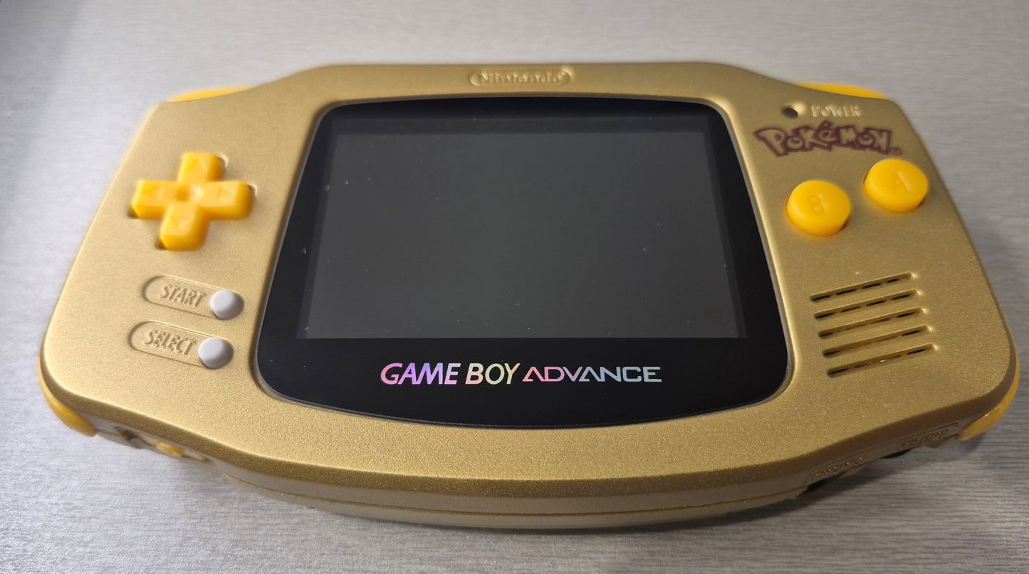 2000 Nintendo Gameboy Advance AGB-001 Brand new Gold Pokémon case,IPS Backlit screen.