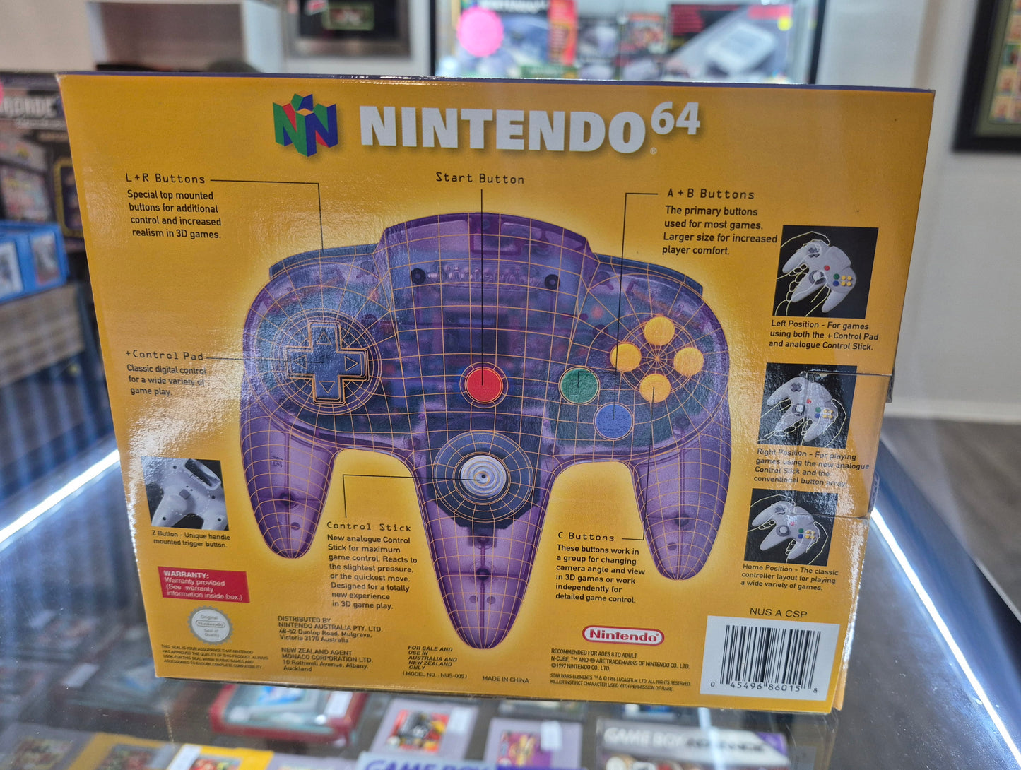 Nintendo N64 Clear Purple Controller In Box,Tested,+ insert Box in Excellent Condition