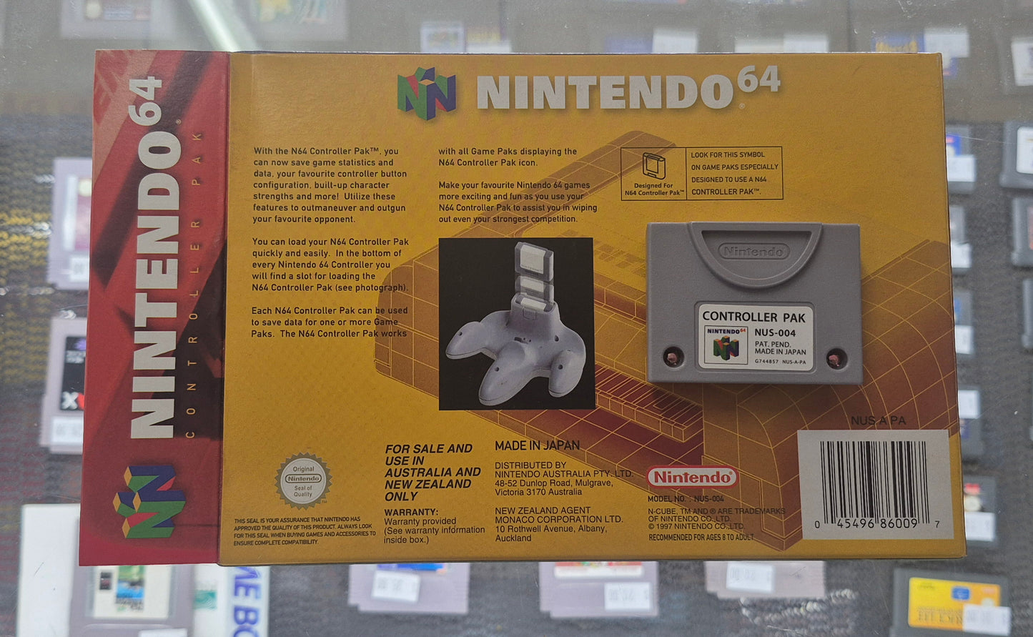 Genuine Nintendo 64 N64 Controller Pak Complete In Box - NUS-004 Tested Box Excellent