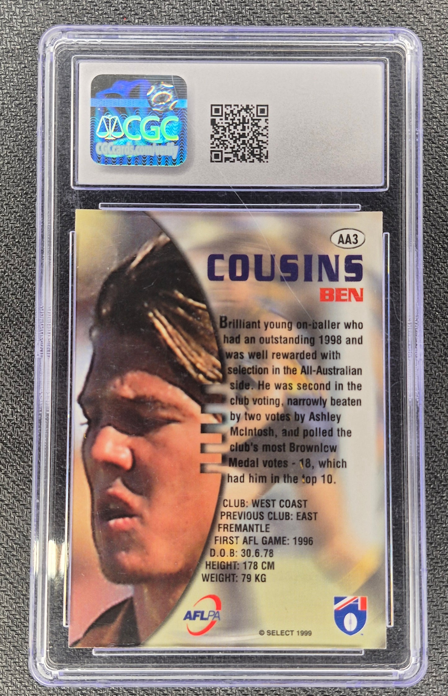 1999 Select AFL Premiere All Australian #AA3 Ben Cousins CGC 9 (Case has Scratches)