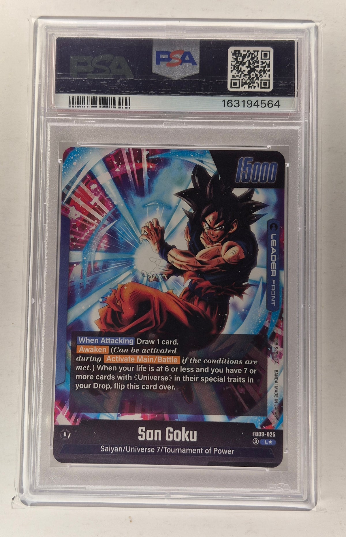 Bandai DBS Fusion World Son Goku Alt Art Leader Foil EN PSA 10 FB09-025
