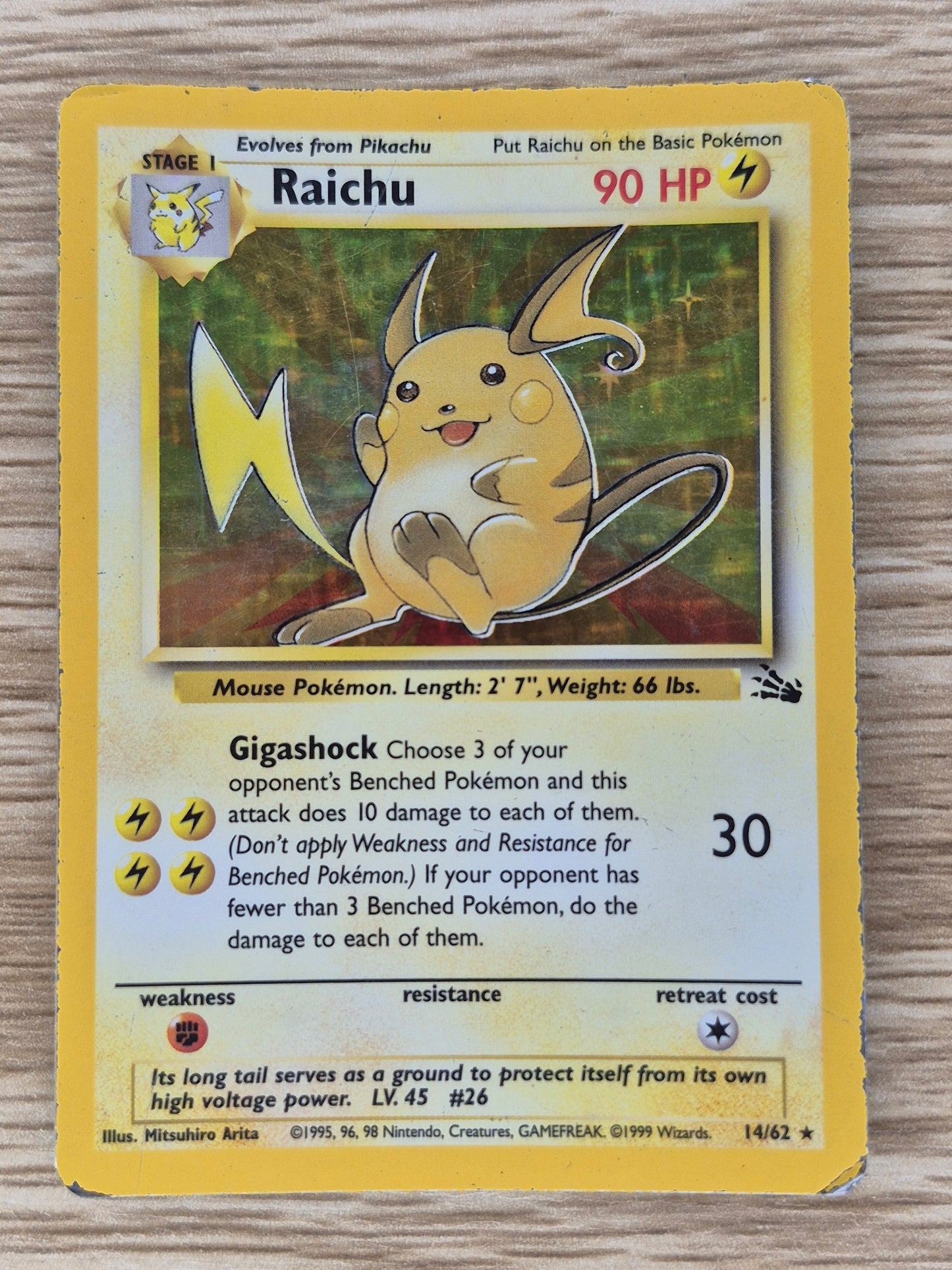 1999 Pokémon Fossil 14/62 Raichu Holo HP