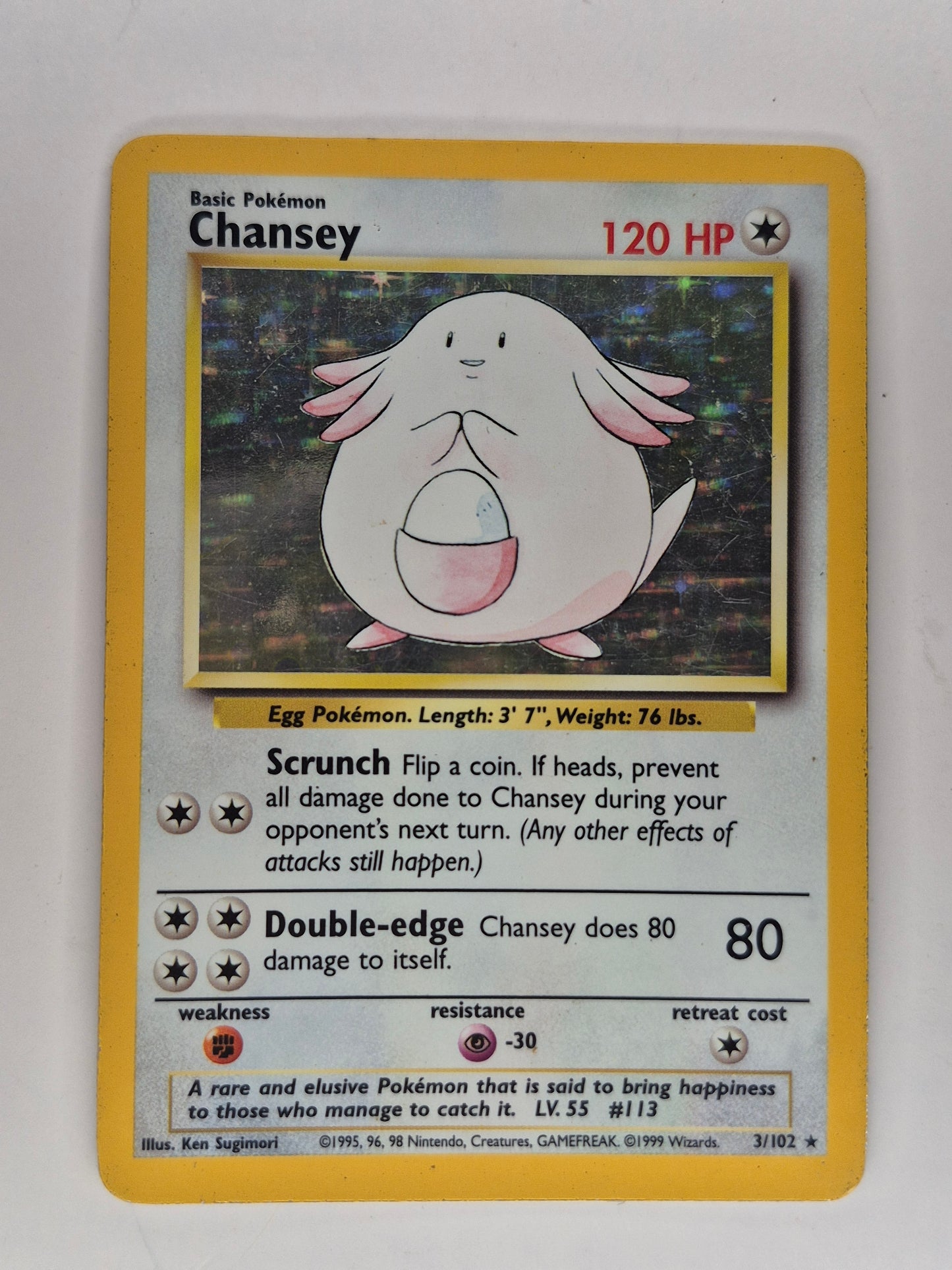 Pokemon 1999 Chansey Base Set Holo Rare 3/102 LP
