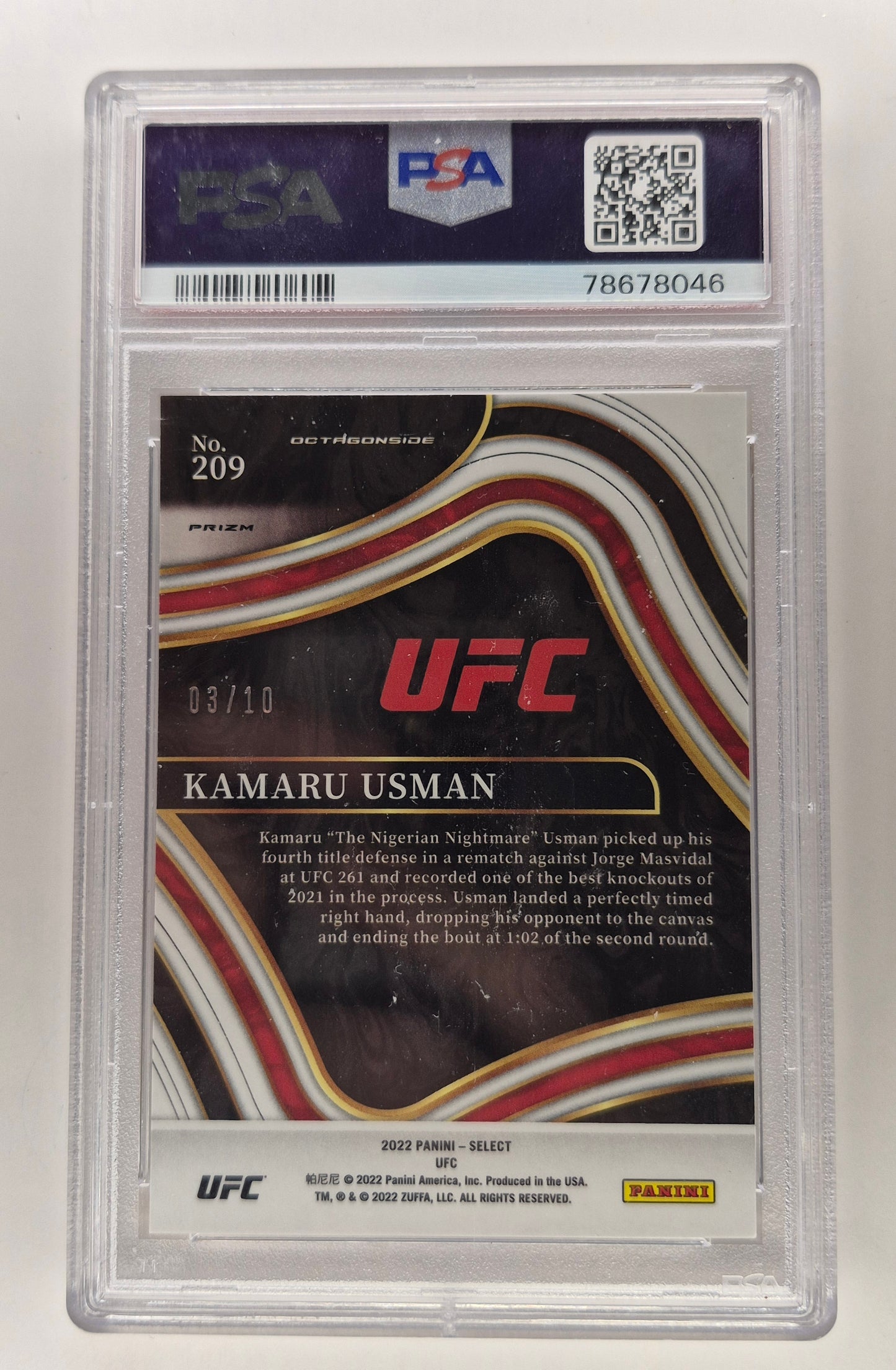 2022 Select UFC Kamaru Usman #209 Gold Disco Prizm 03/10 PSA 8