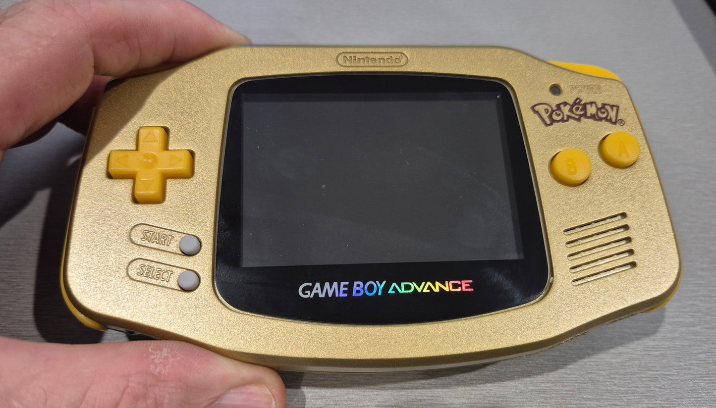 2000 Nintendo Gameboy Advance AGB-001 Brand new Gold Pokémon case,IPS Backlit screen.
