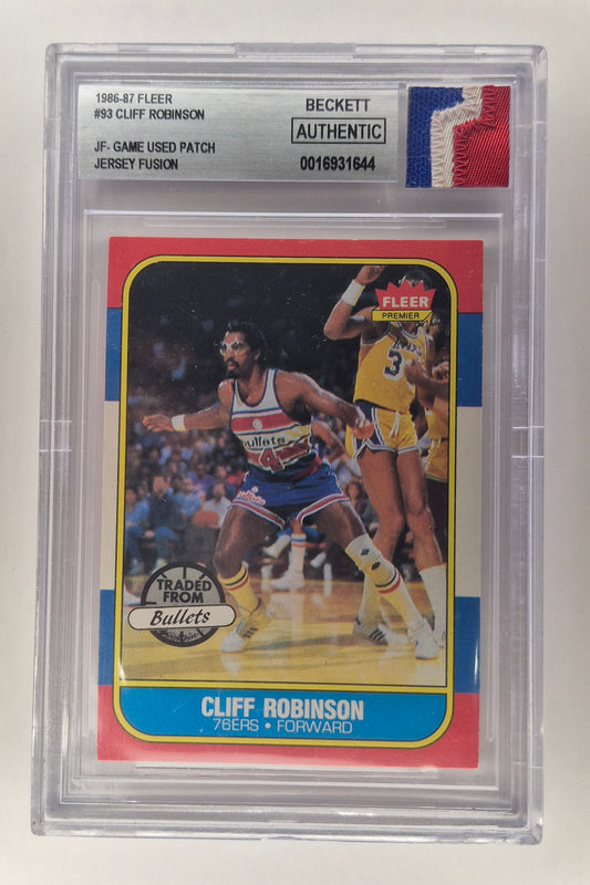 1986-87 Fleer #93 Cliff Robinson  Philadelphia 76ers JF Game Used 3 color patch Beckett Authentic