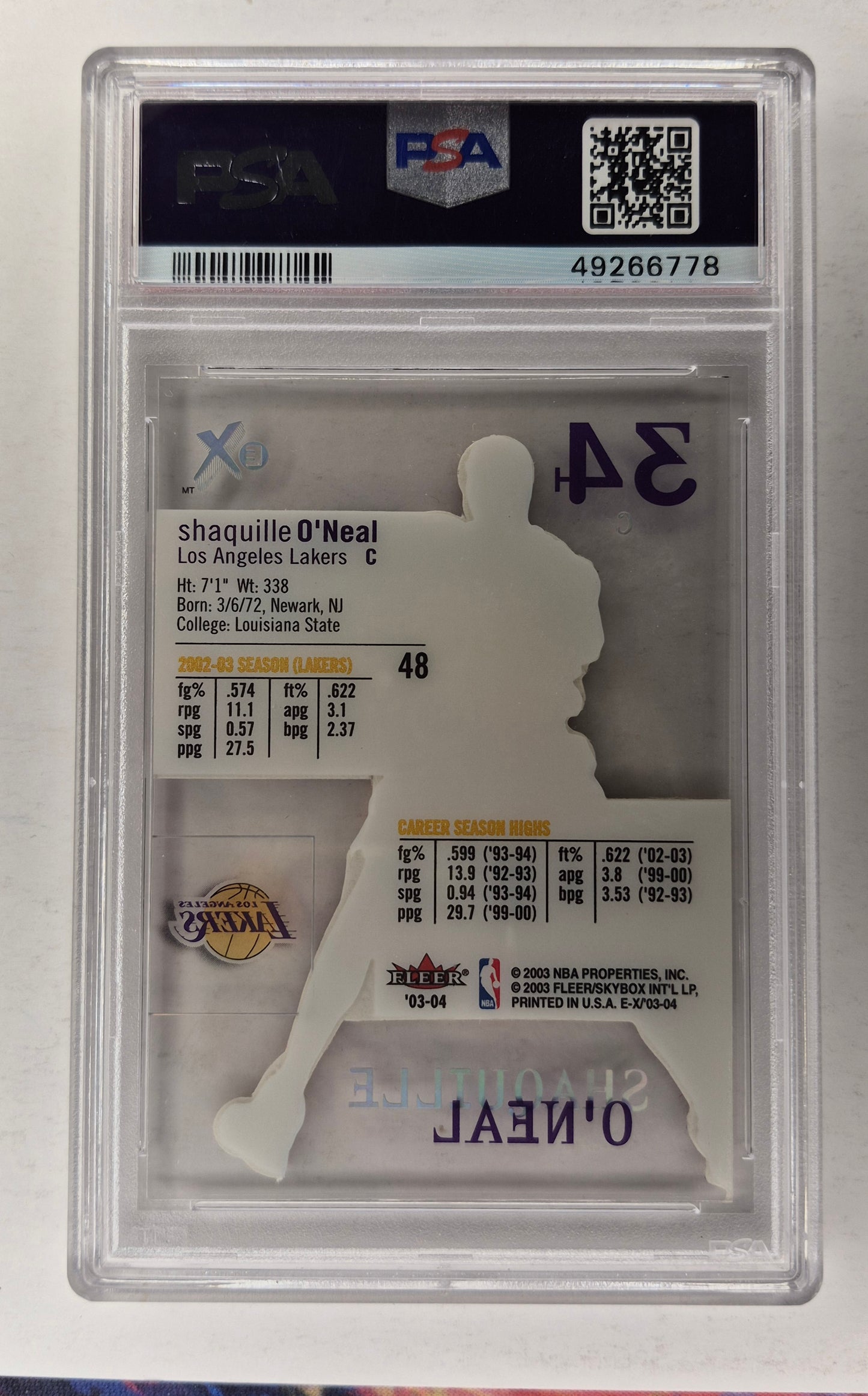 2003 Fleer E-X Shaquille O'neal Acetate #48 SSP PSA 8 NM-MT