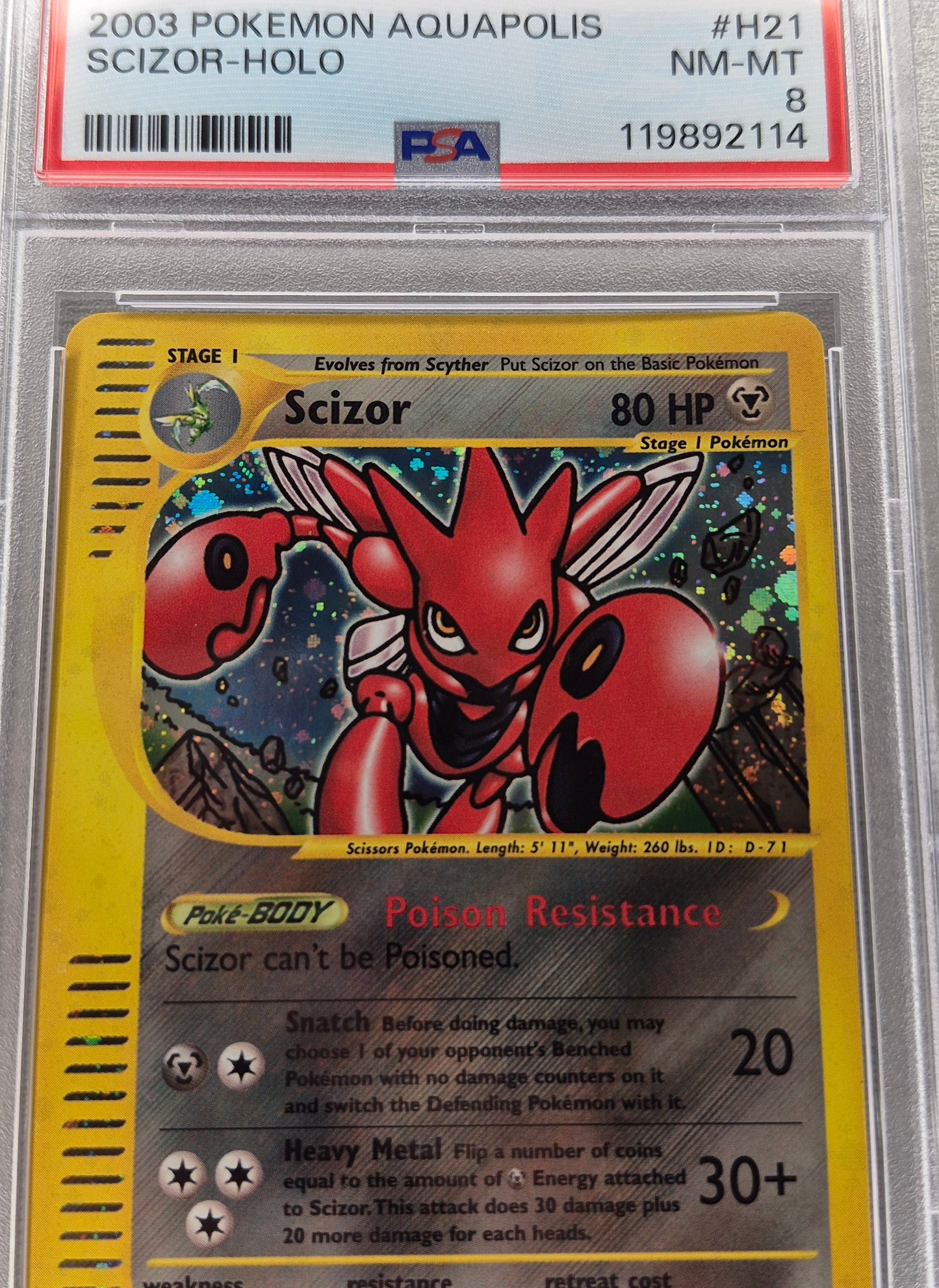 2003 Pokémon Aquapolis H21/H32 Scizor Holo PSA 8 NM-MT