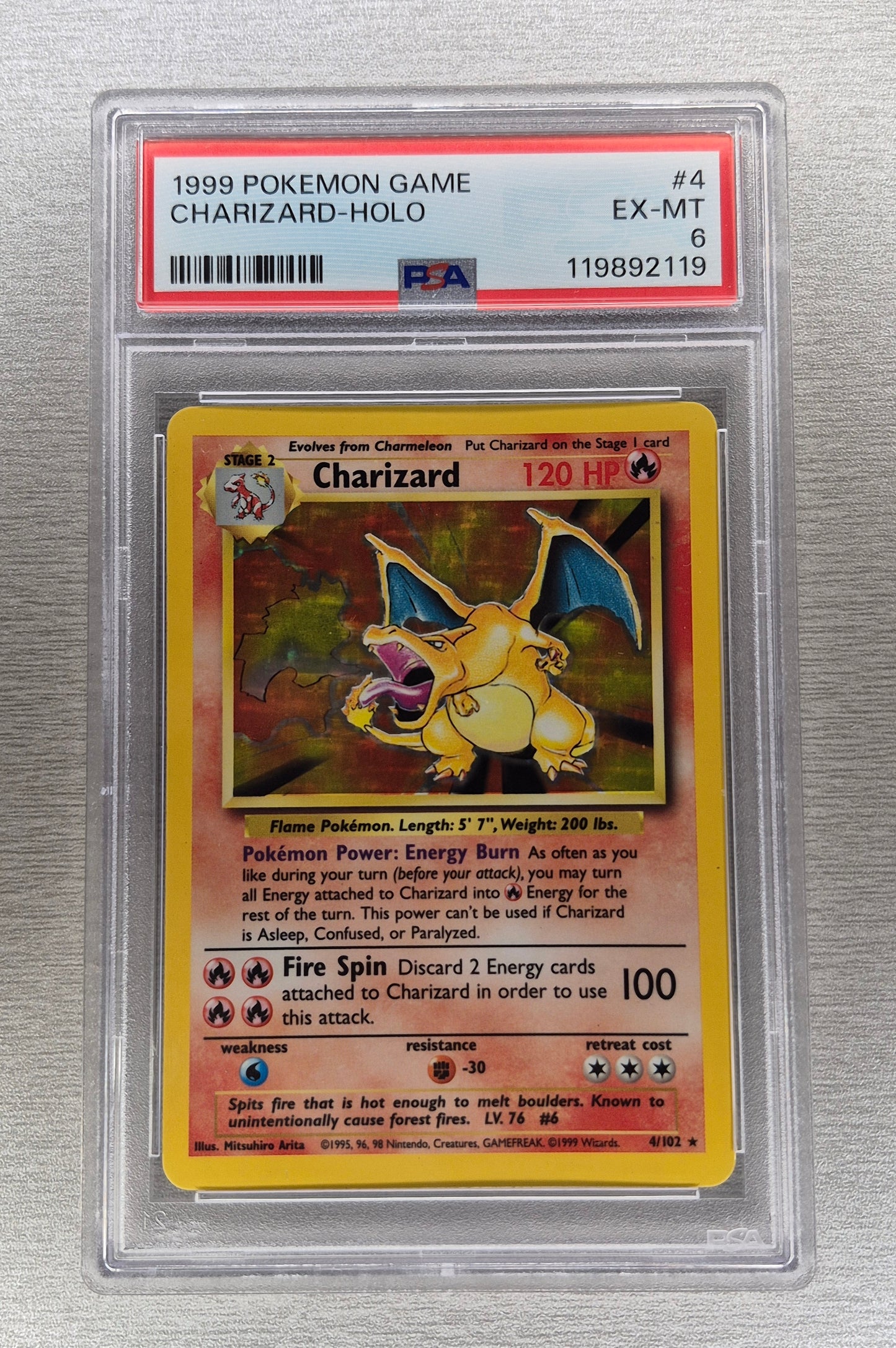 1999 Pokémon Base Set Unlimited 4/102 Charizard Holo PSA 6